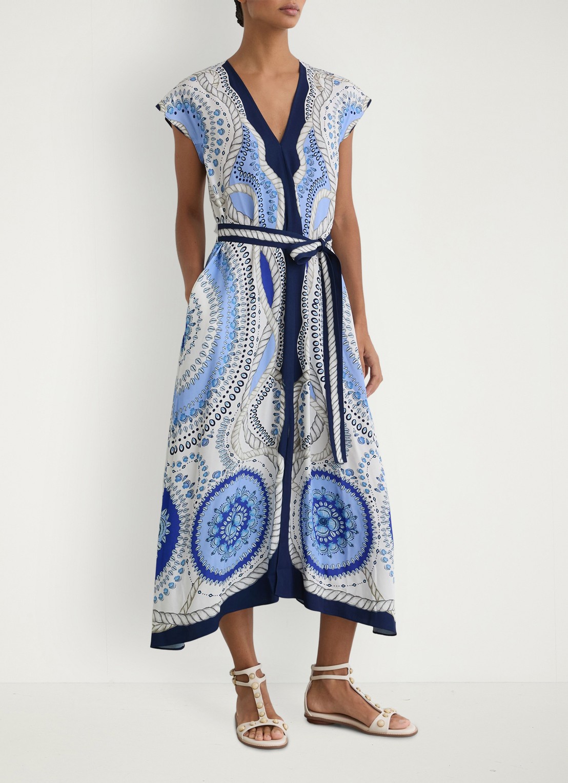 Reiss Heidi midi jurk met grafische print - voorkant 2 blauw