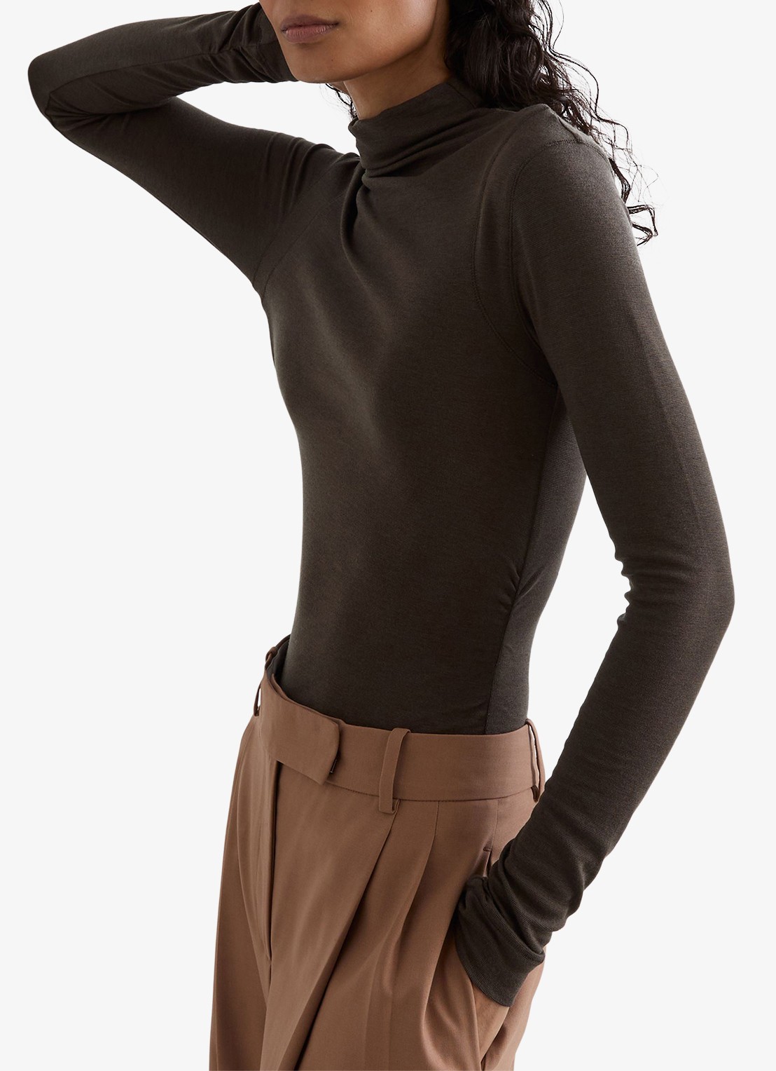 Reiss Heidi top met col - detail chocoladebruin