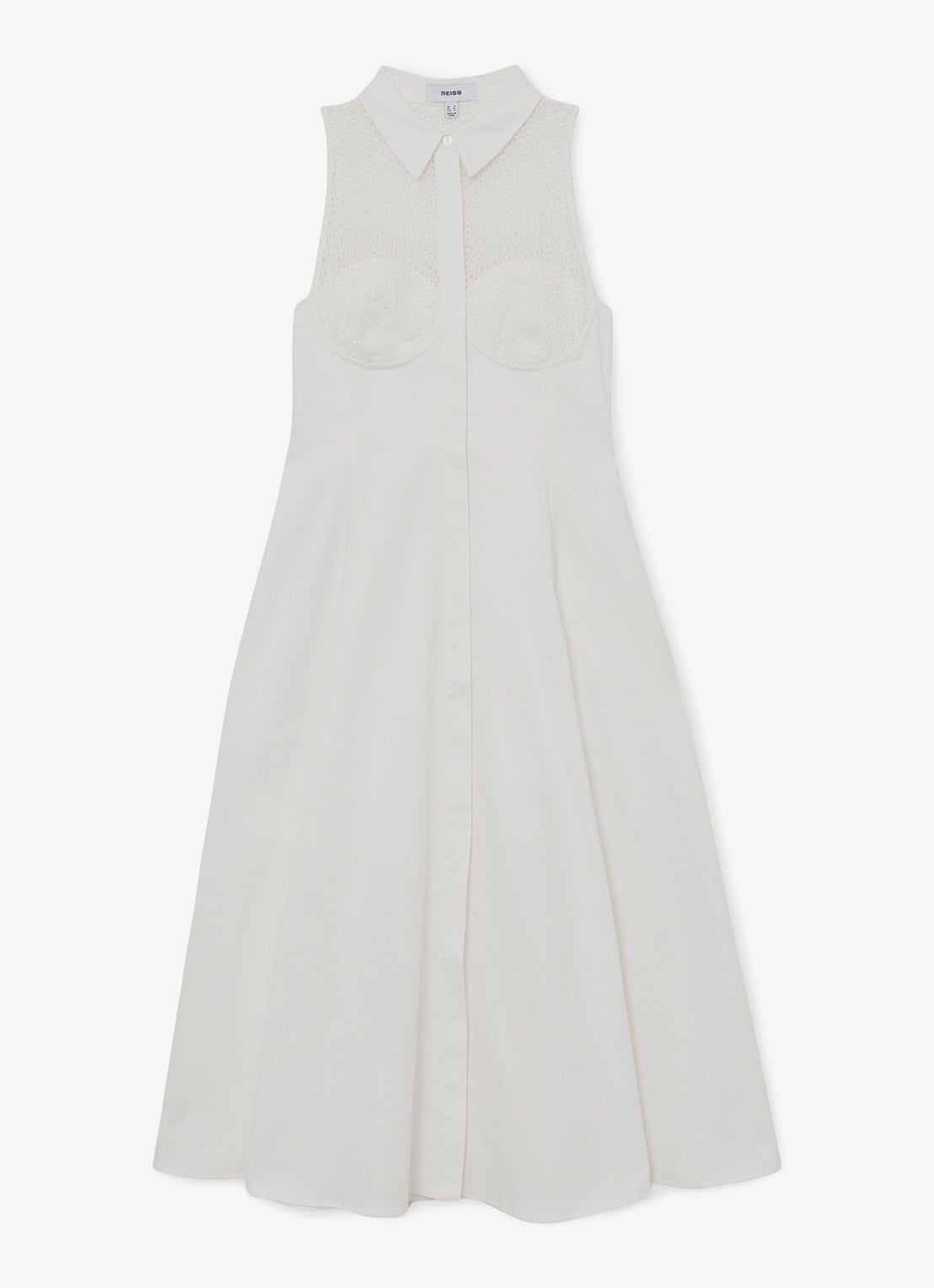 Reiss Hera midi jurk met broderie - voorkant wit