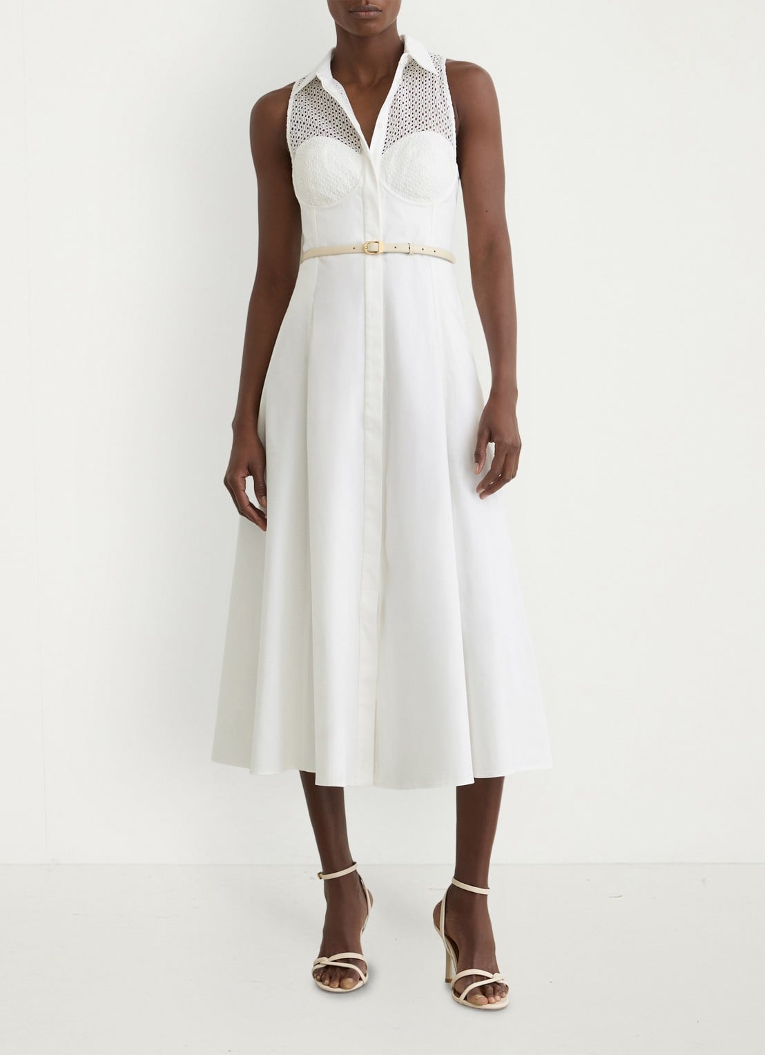 Reiss Hera midi jurk met broderie - voorkant 2 wit