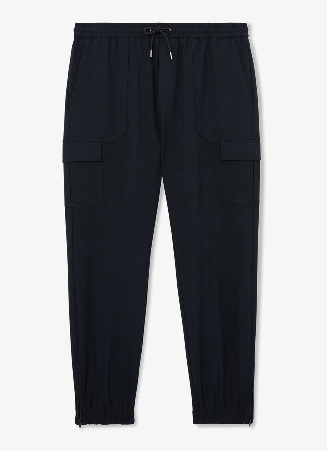 Reiss Hidden tapered fit pantalon met klepzakken - voorkant 7 donkerblauw