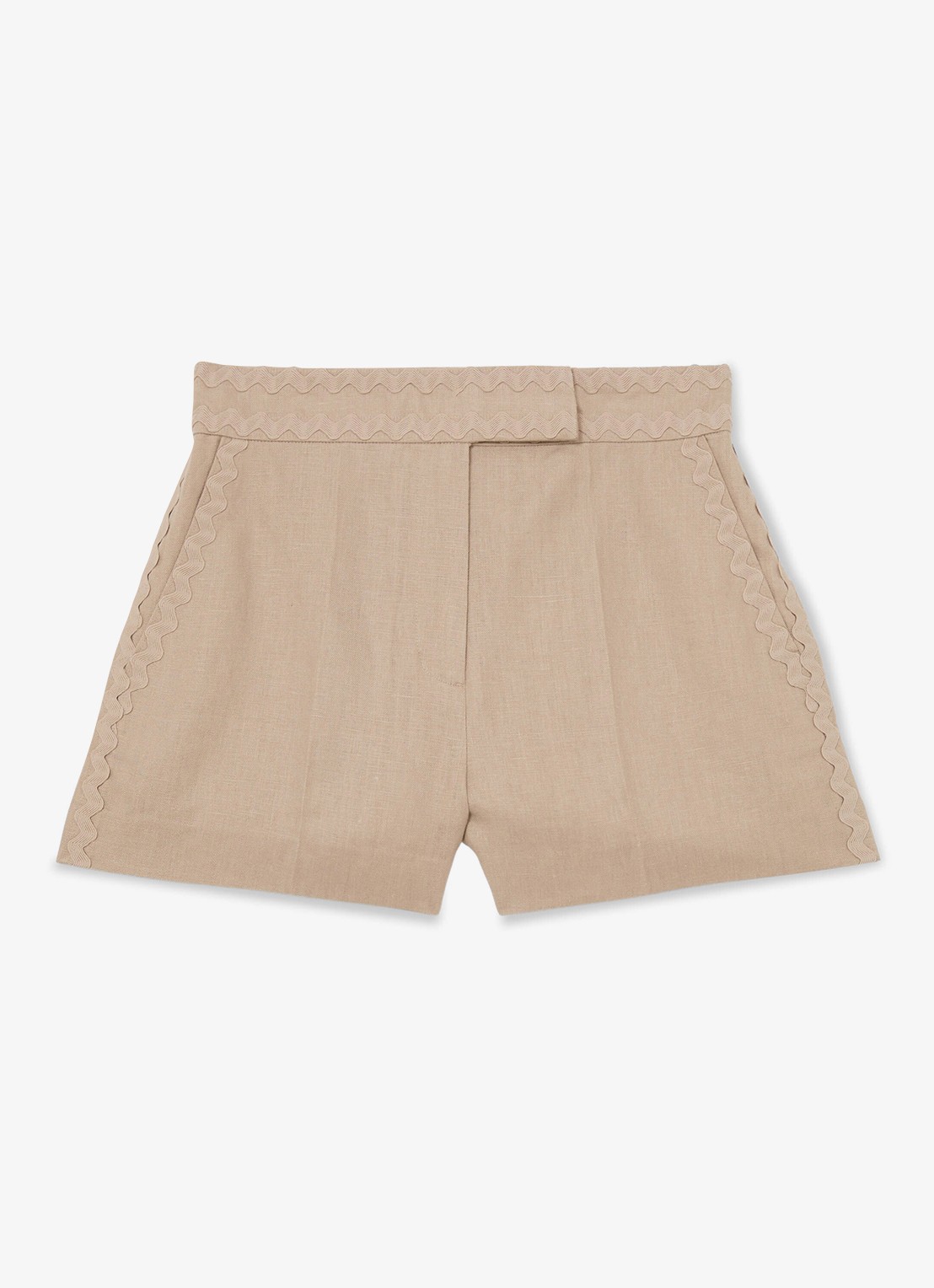 Reiss High waist straight fit korte broek van linnen - voorkant creme