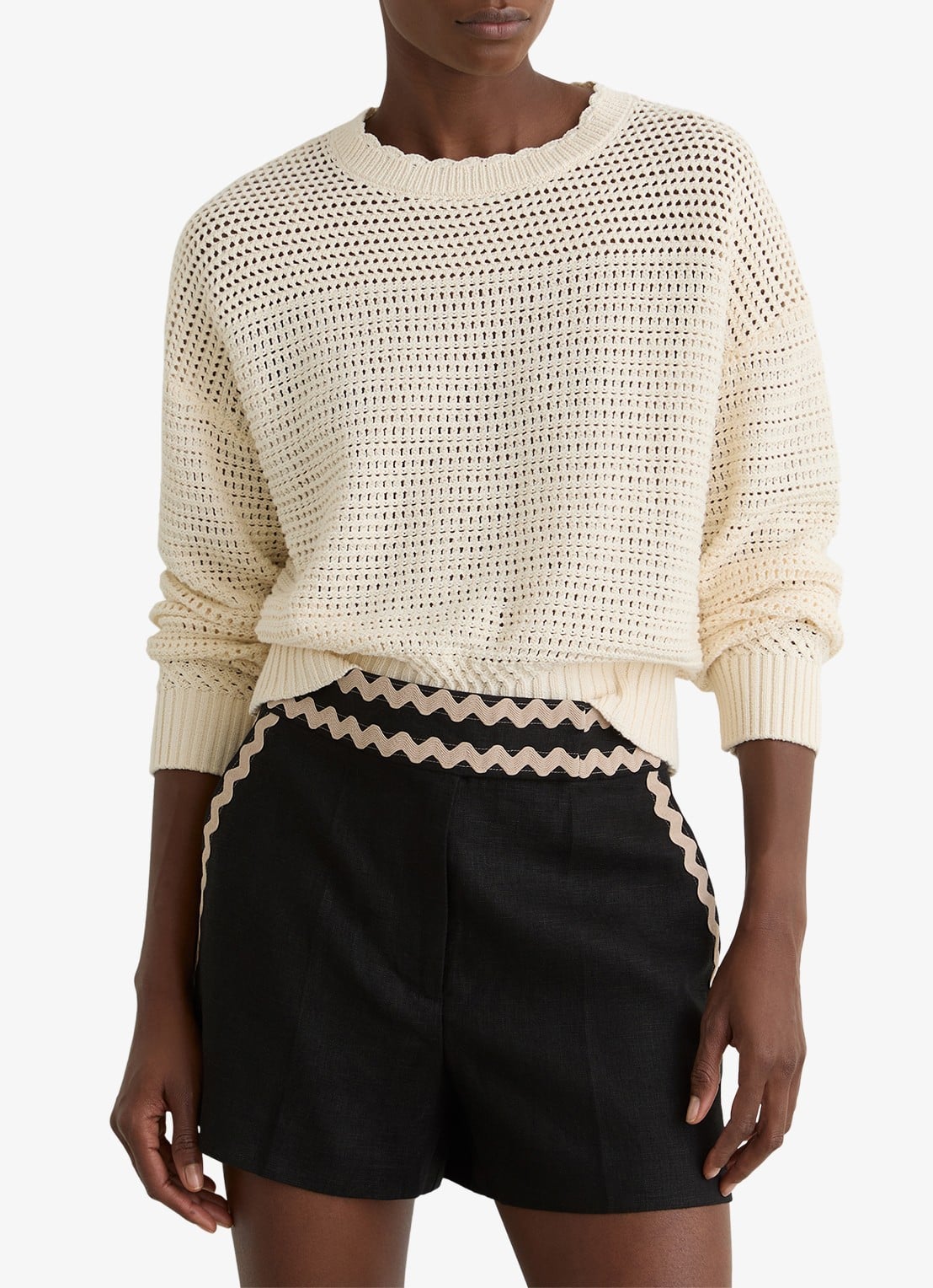 Reiss High waist straight fit korte broek van linnen - detail 4 black / zwart