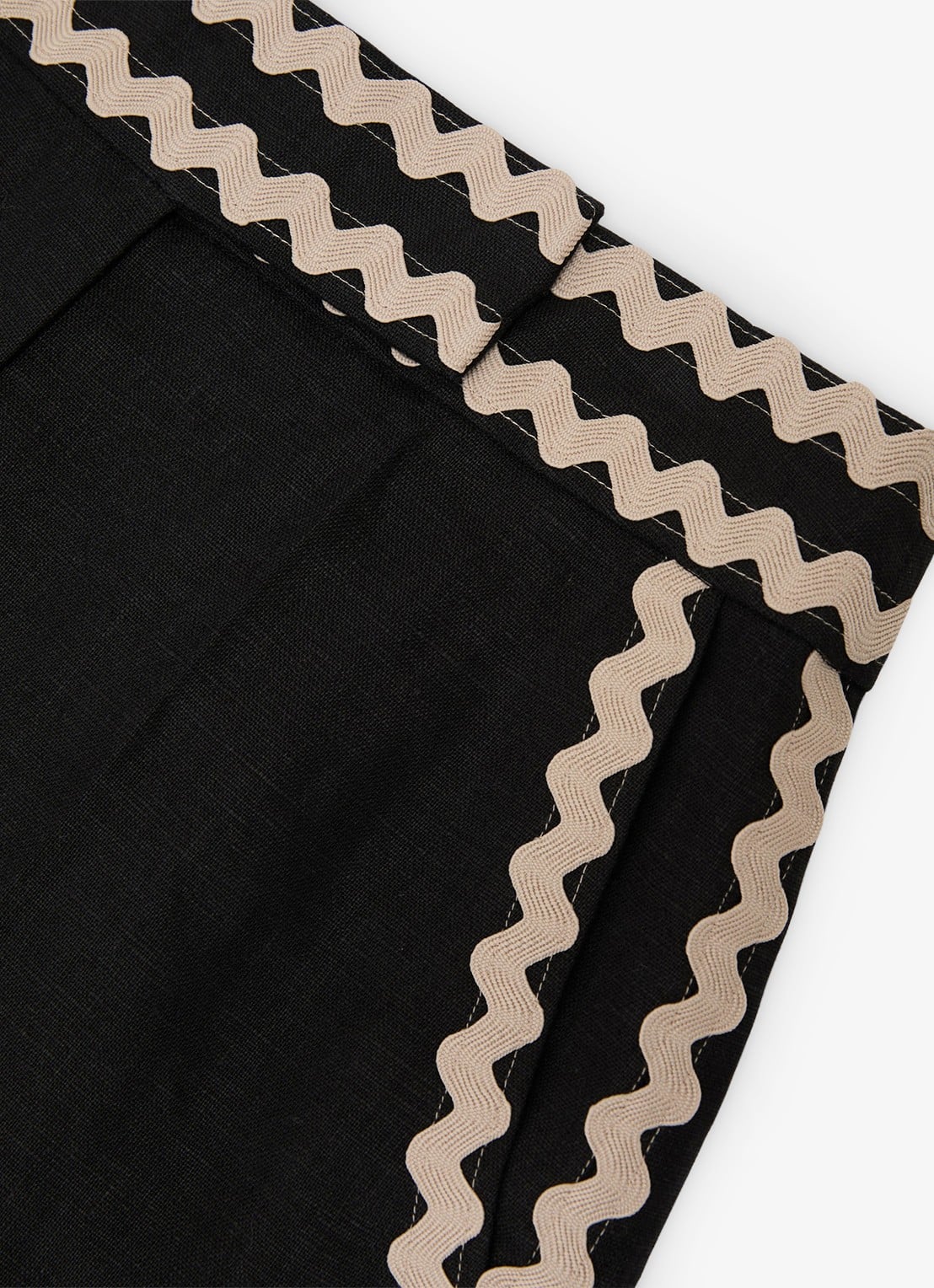 Reiss High waist straight fit korte broek van linnen - detail 6 black / zwart