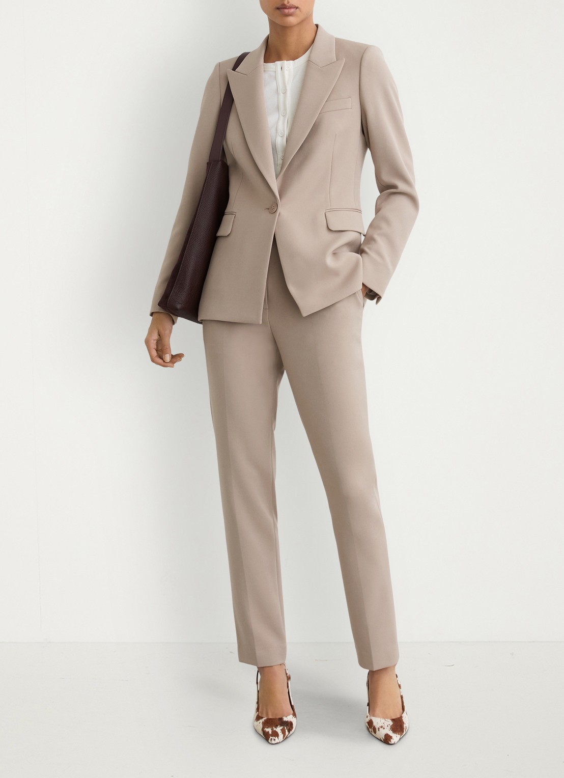 Reiss High waist straight fit pantalon met steekzakken - voorkant 2 stone neutral / beige