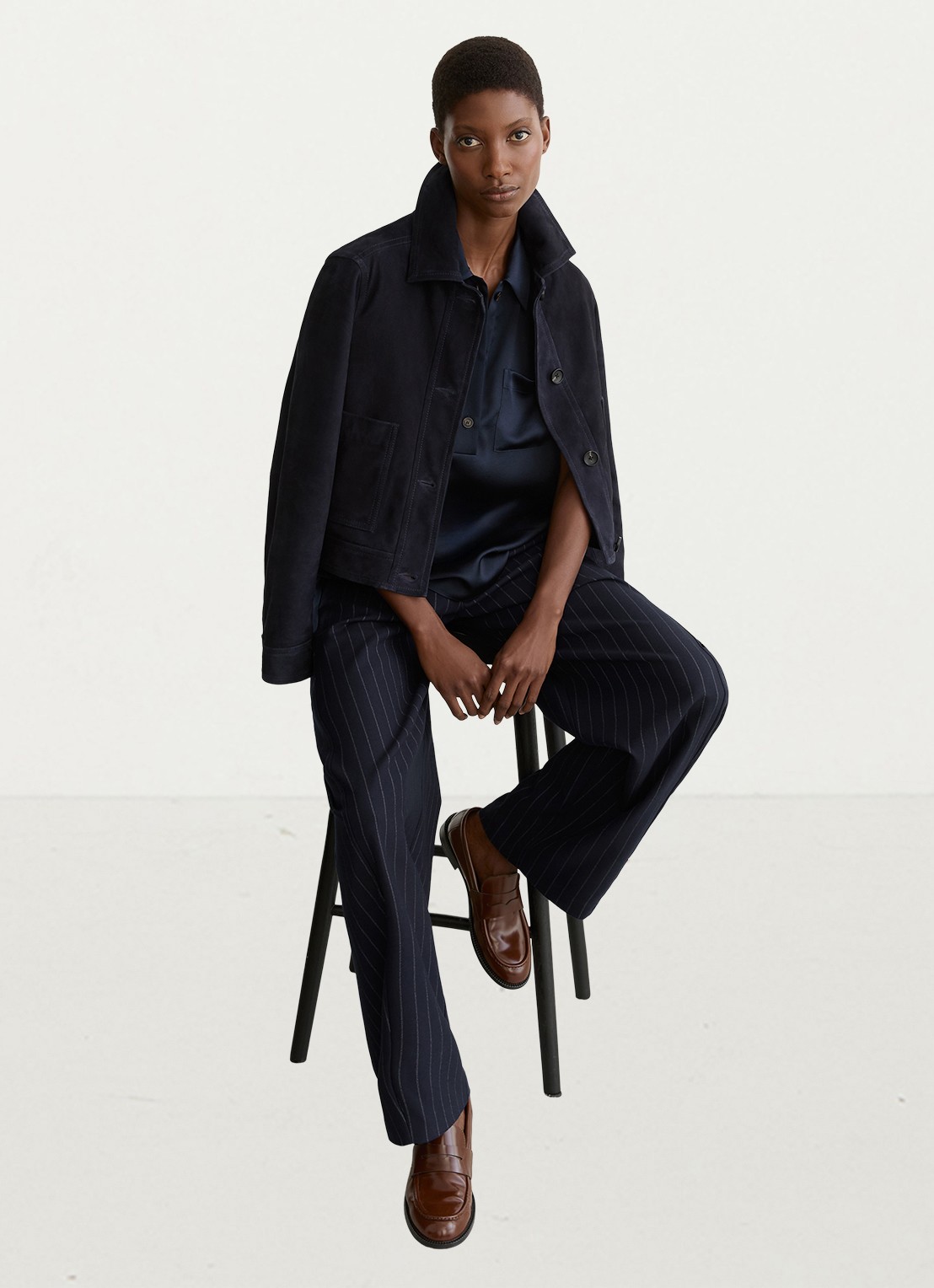 Reiss High waist tapered fit pantalon met krijtstreep - detail 6 blauw