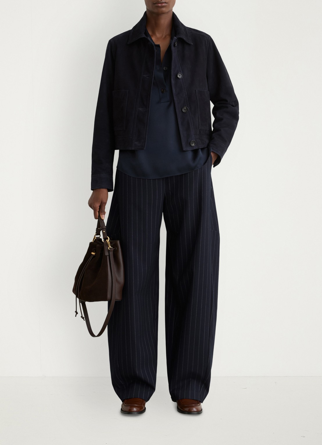 Reiss High waist tapered fit pantalon met krijtstreep - voorkant 2 blauw
