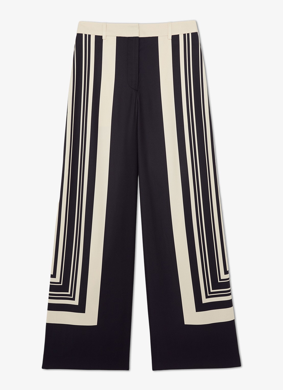 Reiss High waist wide fit pantalon met grafische print - voorkant zwart