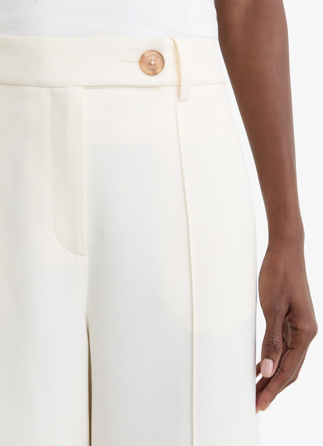 Reiss High waist wide fit pantalon met steekzakken - detail 4 creme