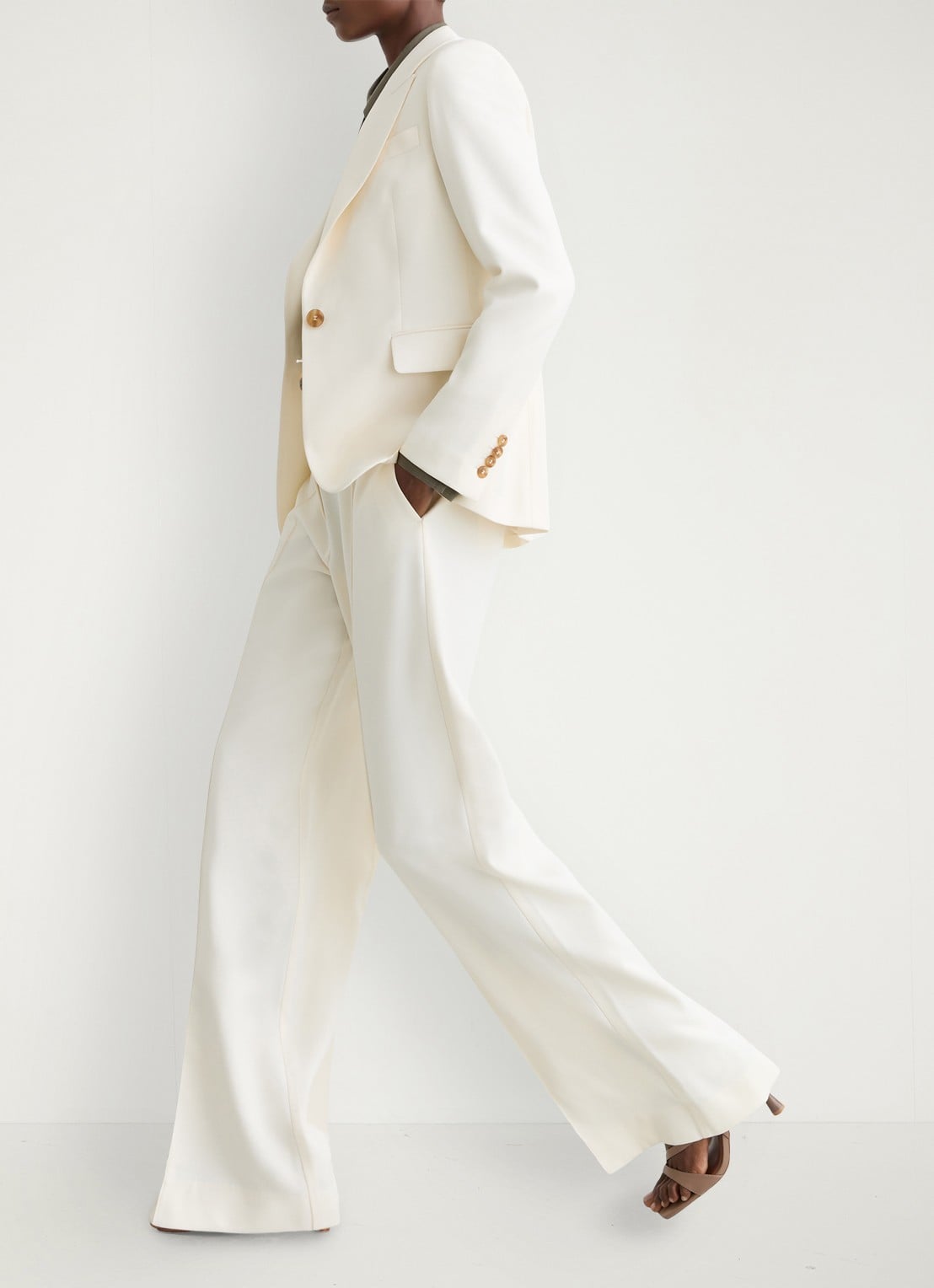 Reiss High waist wide fit pantalon met steekzakken - detail 6 creme
