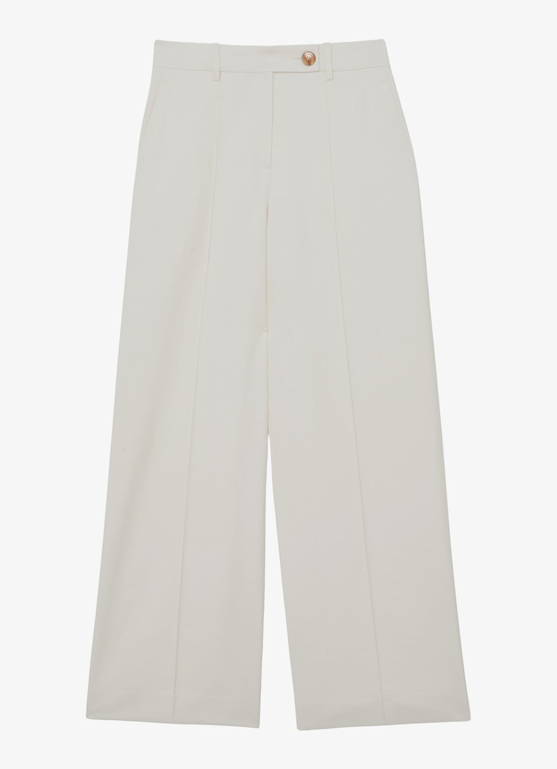Reiss High waist wide fit pantalon met steekzakken - voorkant creme