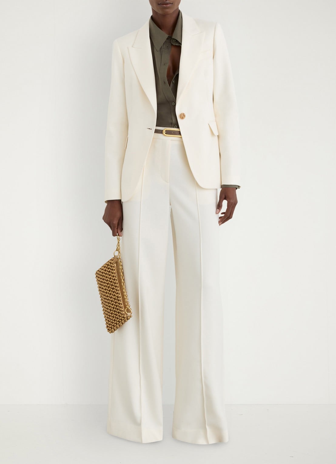 Reiss High waist wide fit pantalon met steekzakken - voorkant 2 creme