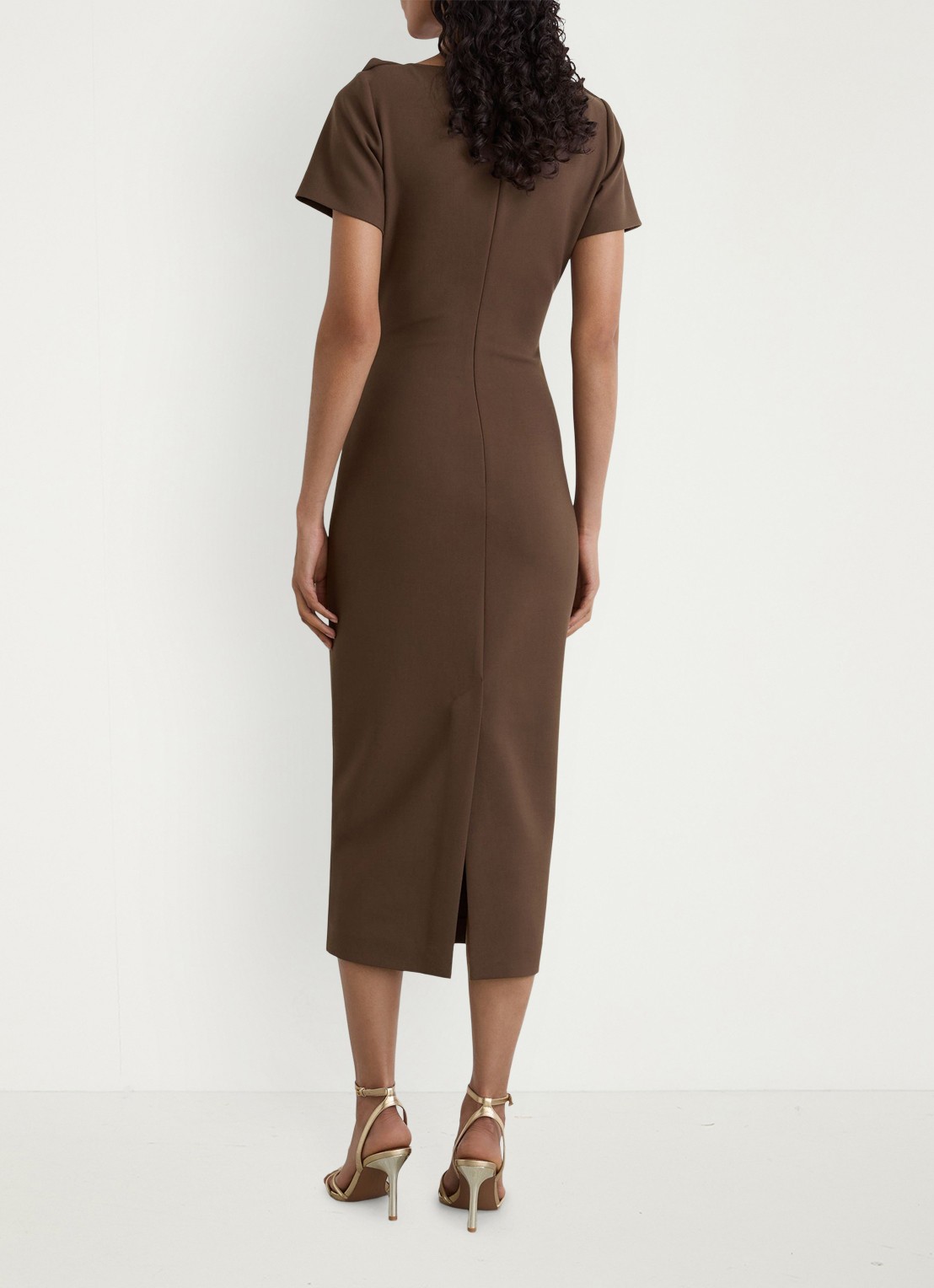 Reiss Hilary midi jurk met geplooid detail - achterkant 3 bruin