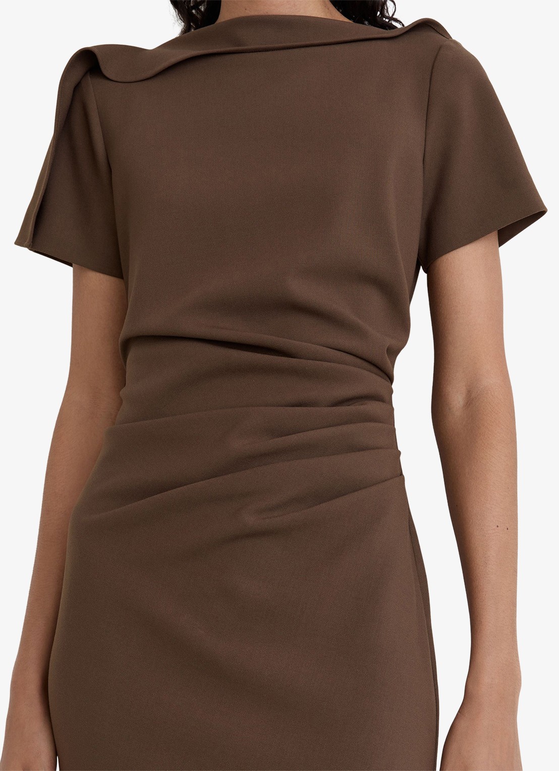 Reiss Hilary midi jurk met geplooid detail - detail 4 bruin
