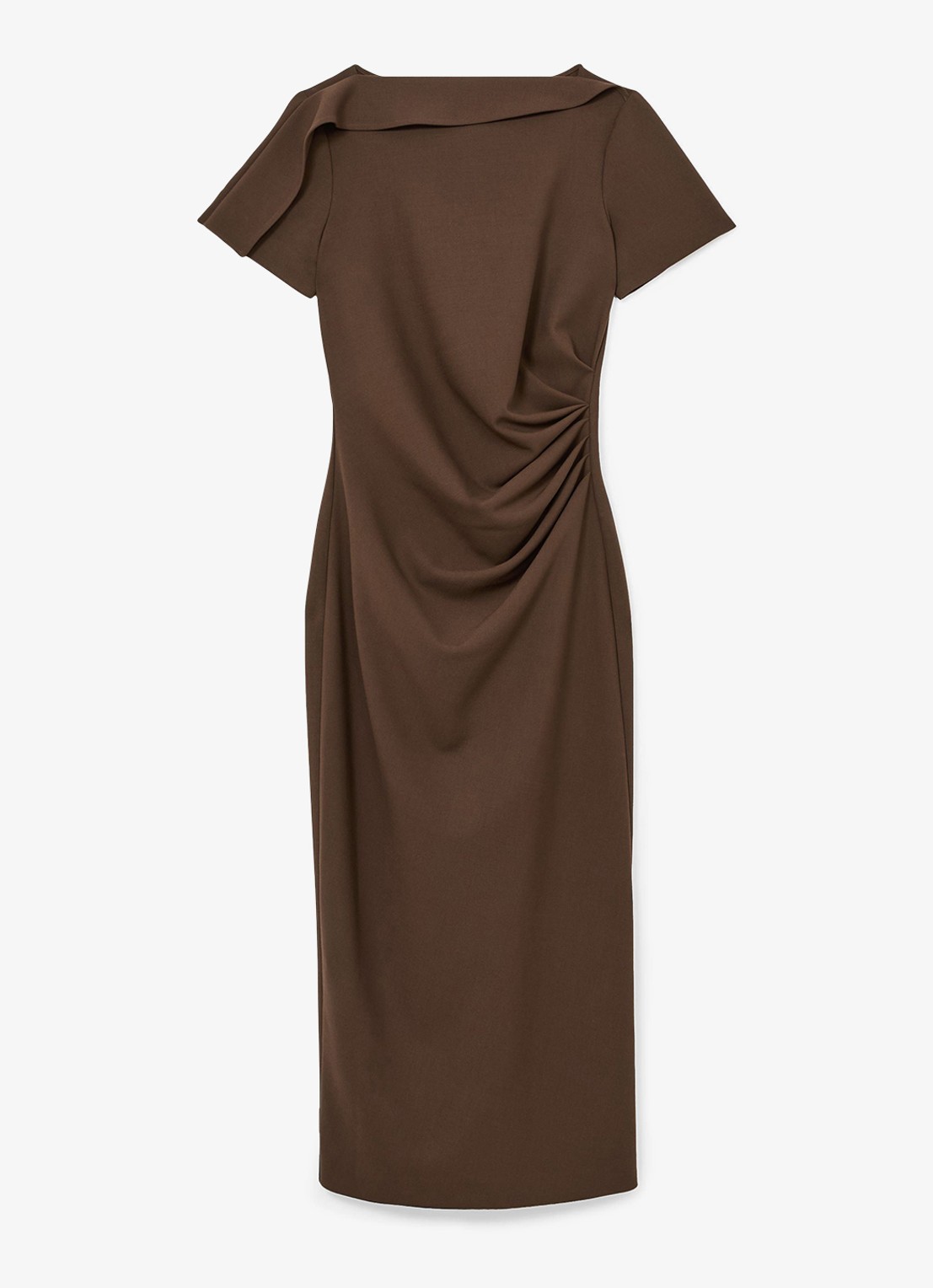 Reiss Hilary midi jurk met geplooid detail - voorkant bruin