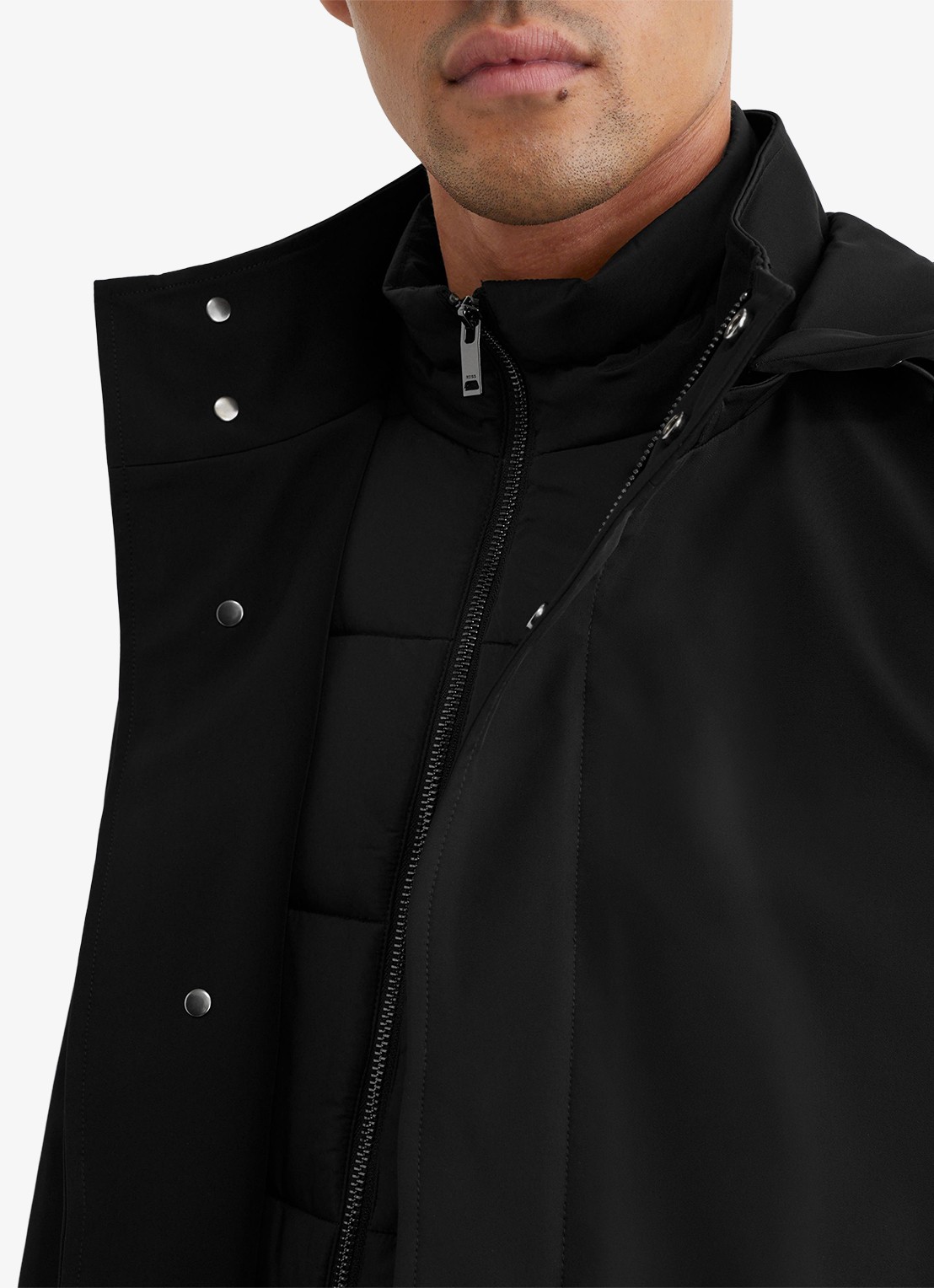 Reiss Hilson hybride mantel met gilet-inzet en afneembare capuchon - detail 2 black / zwart