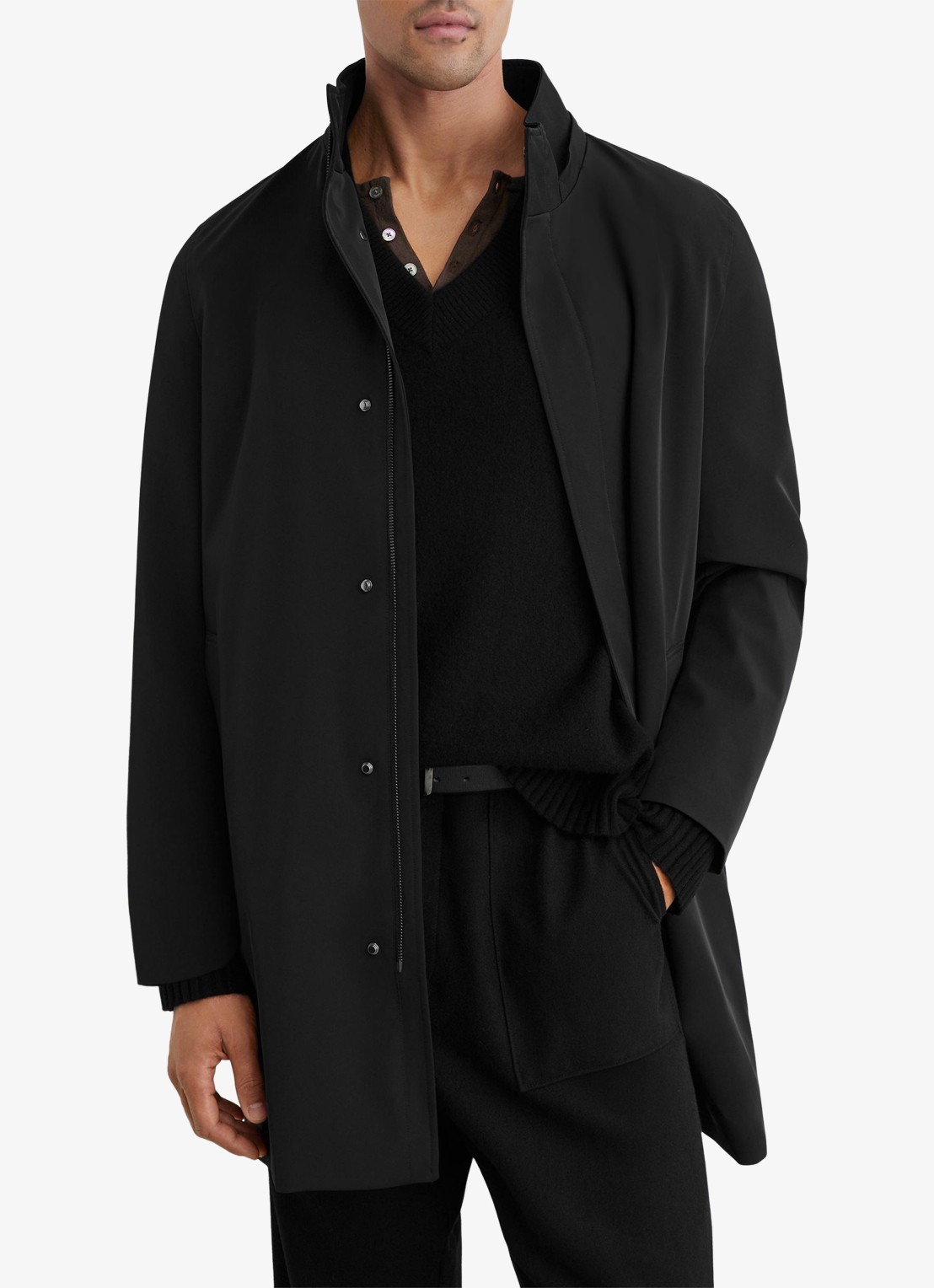 Reiss Hilson hybride mantel met gilet-inzet en afneembare capuchon - detail 4 black / zwart