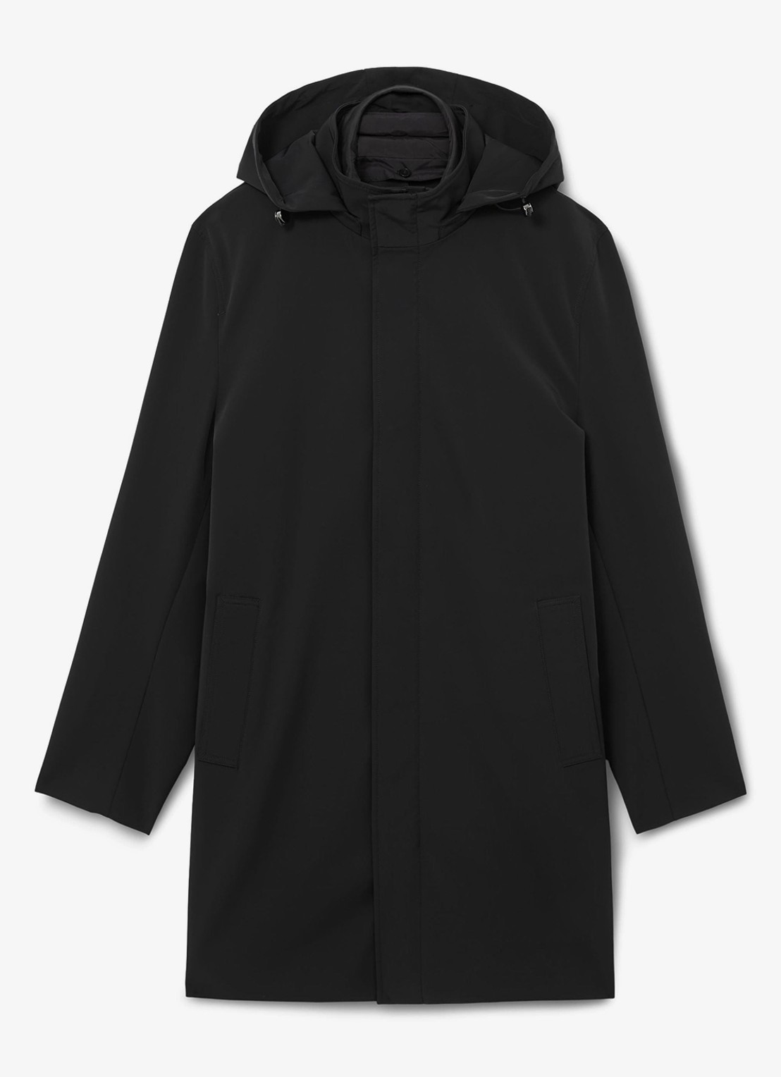 Reiss Hilson hybride mantel met gilet-inzet en afneembare capuchon - voorkant 6 black / zwart