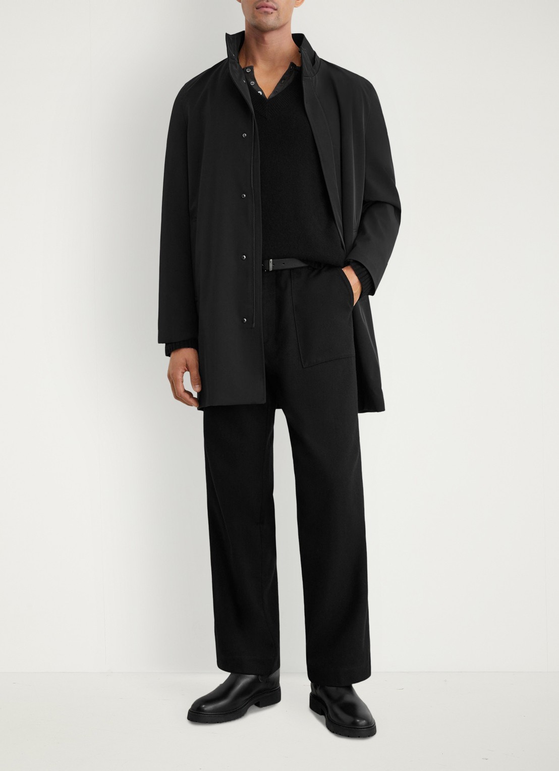 Reiss Hilson hybride mantel met gilet-inzet en afneembare capuchon - voorkant 7 black / zwart