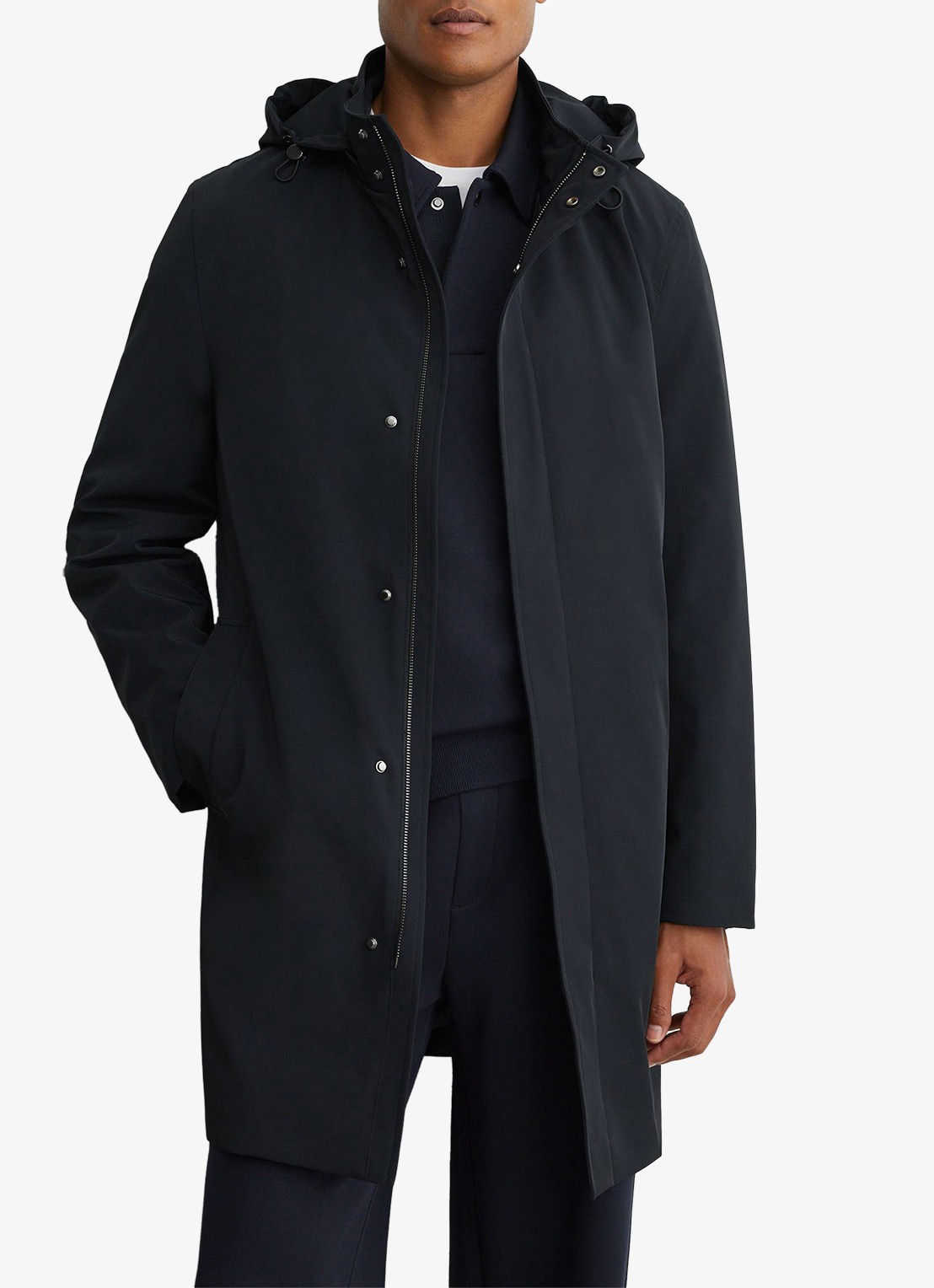 Reiss Hilson hybride mantel met gilet-inzet en afneembare capuchon - detail navy / blauw