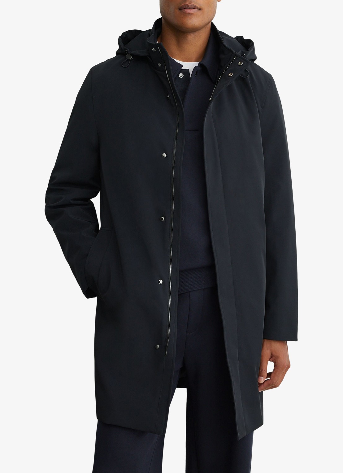 Reiss Hilson hybride mantel met gilet-inzet en afneembare capuchon - detail 3 donkerblauw