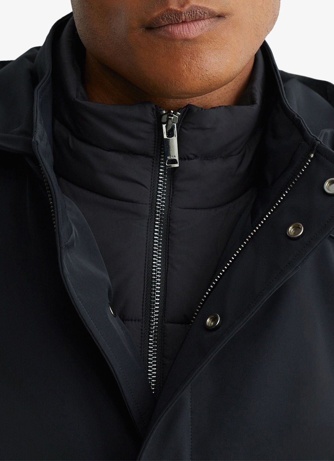 Reiss Hilson hybride mantel met gilet-inzet en afneembare capuchon - detail 2 navy / blauw