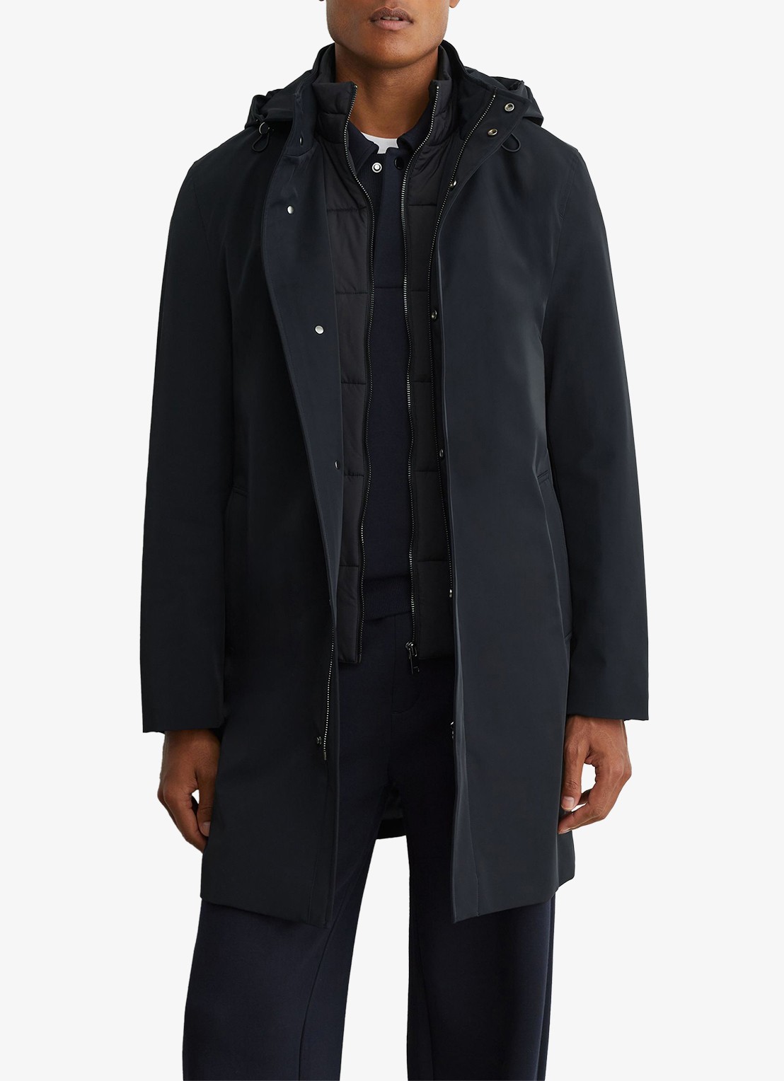 Reiss Hilson hybride mantel met gilet-inzet en afneembare capuchon - detail 3 navy / blauw