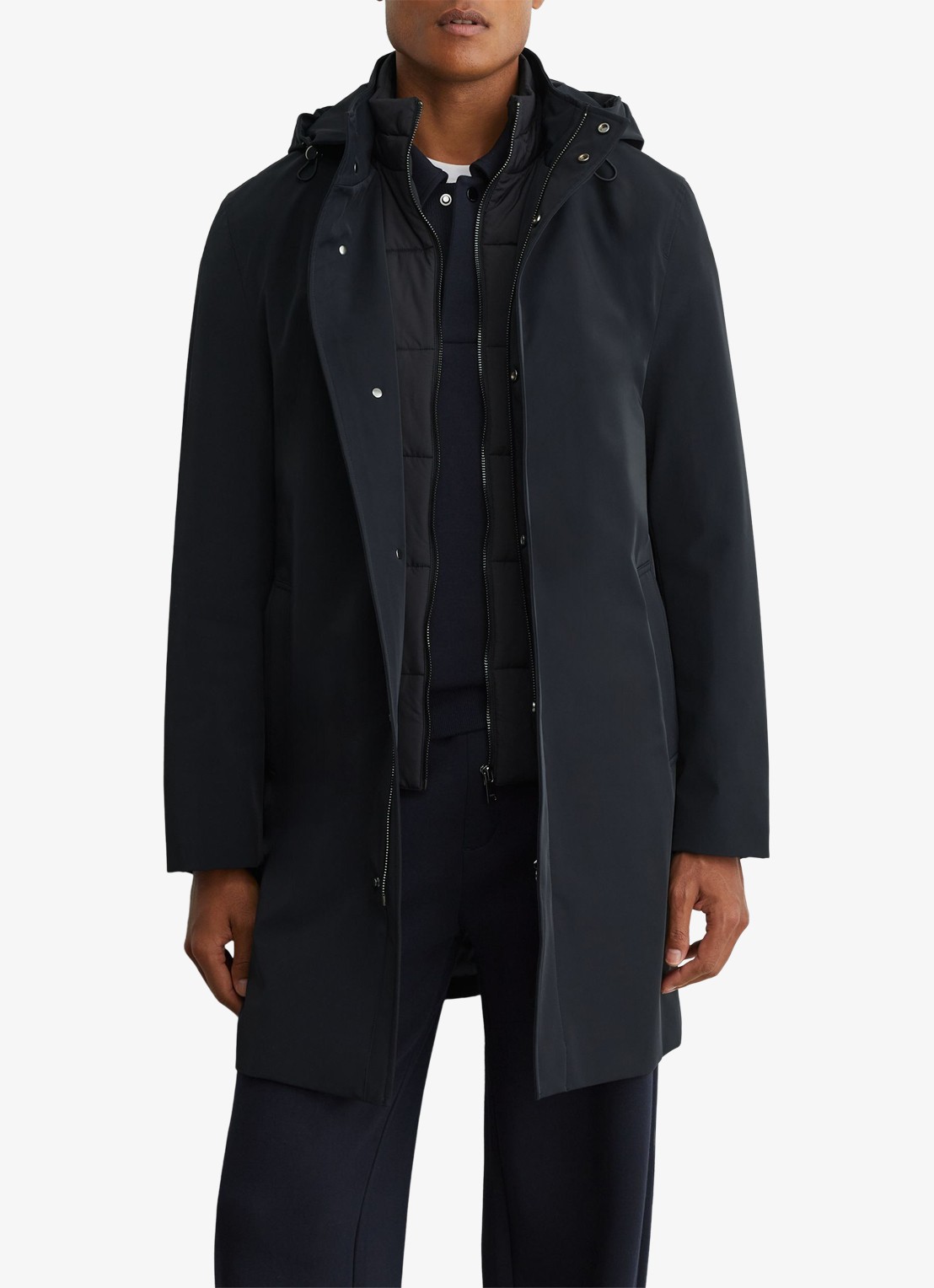 Reiss Hilson hybride mantel met gilet-inzet en afneembare capuchon - detail 5 donkerblauw