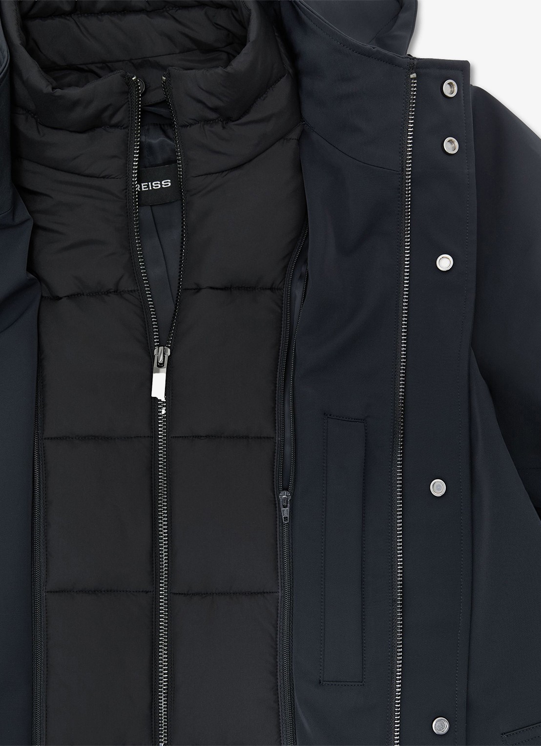Reiss Hilson hybride mantel met gilet-inzet en afneembare capuchon - detail 4 navy / blauw