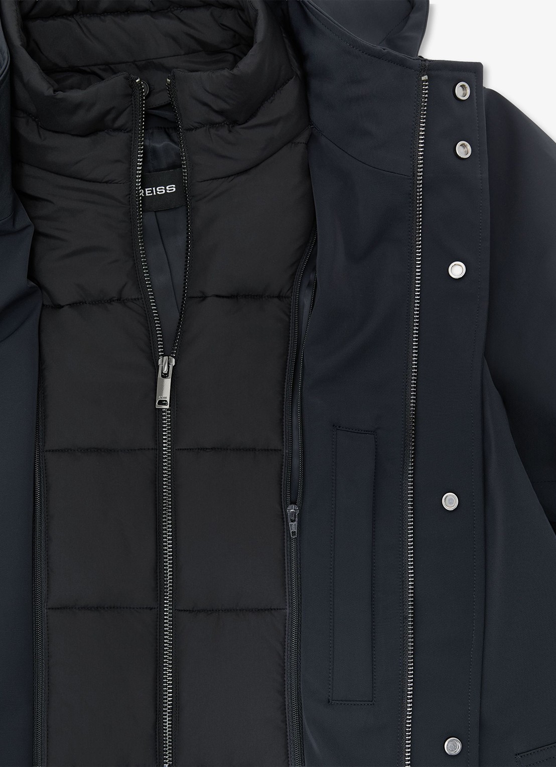 Reiss Hilson hybride mantel met gilet-inzet en afneembare capuchon - detail 6 donkerblauw