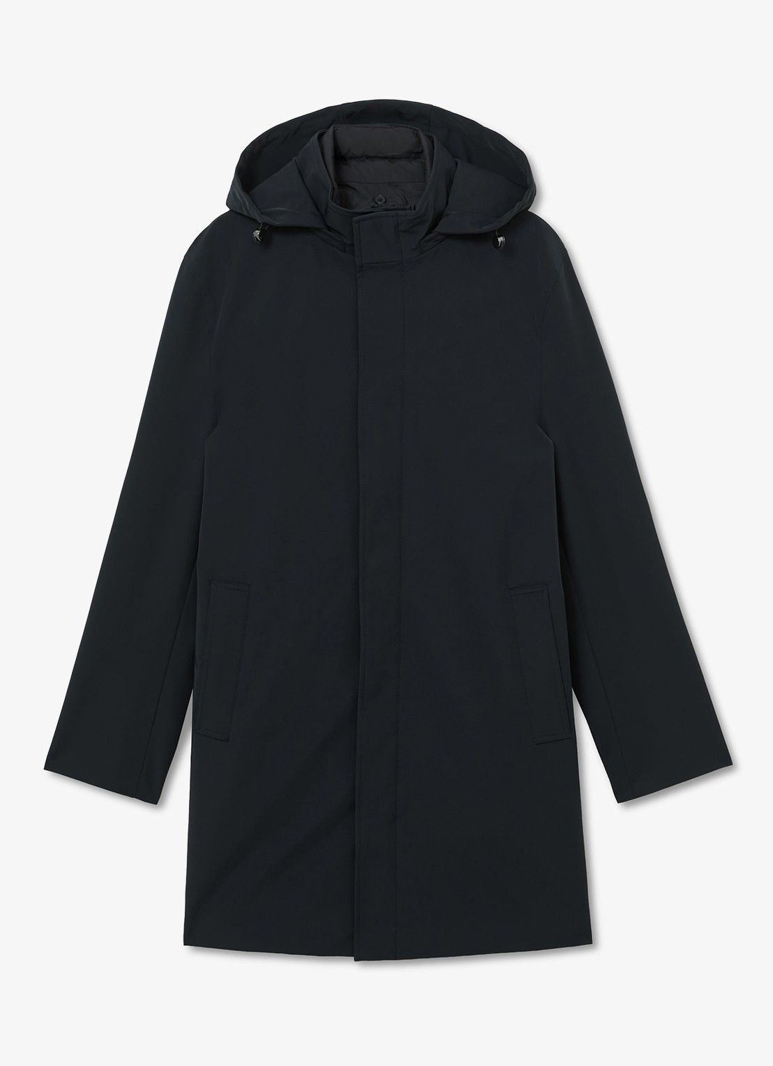 Reiss Hilson hybride mantel met gilet-inzet en afneembare capuchon - voorkant 6 navy / blauw