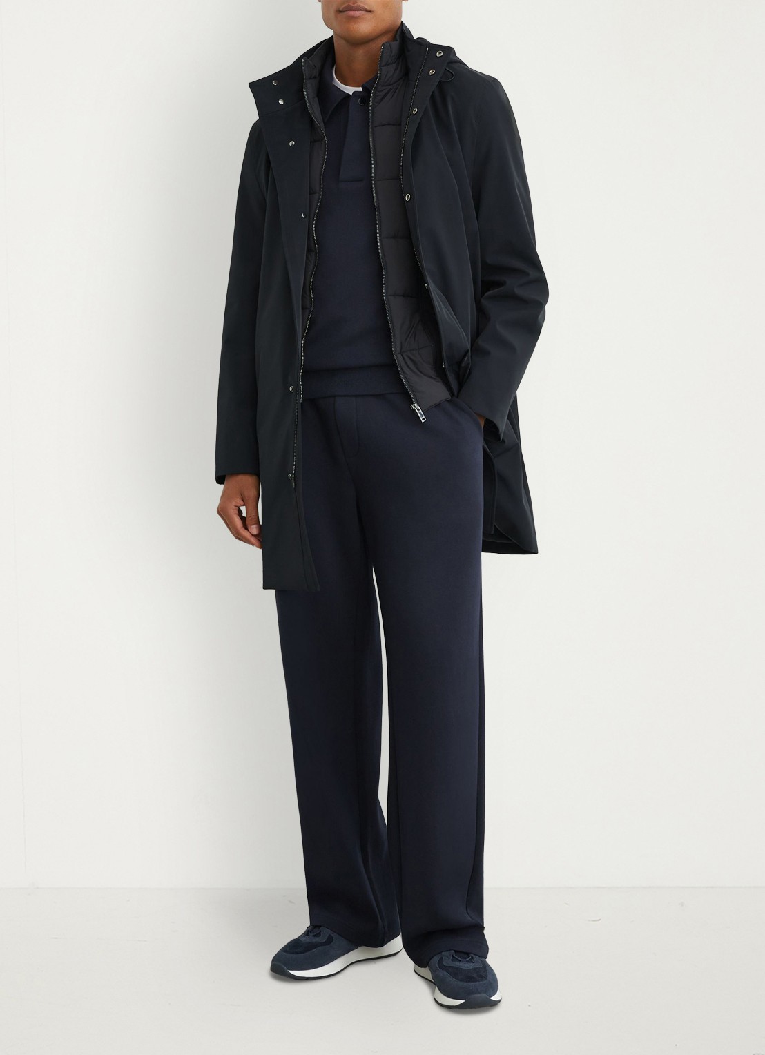 Reiss Hilson hybride mantel met gilet-inzet en afneembare capuchon - voorkant 7 navy / blauw