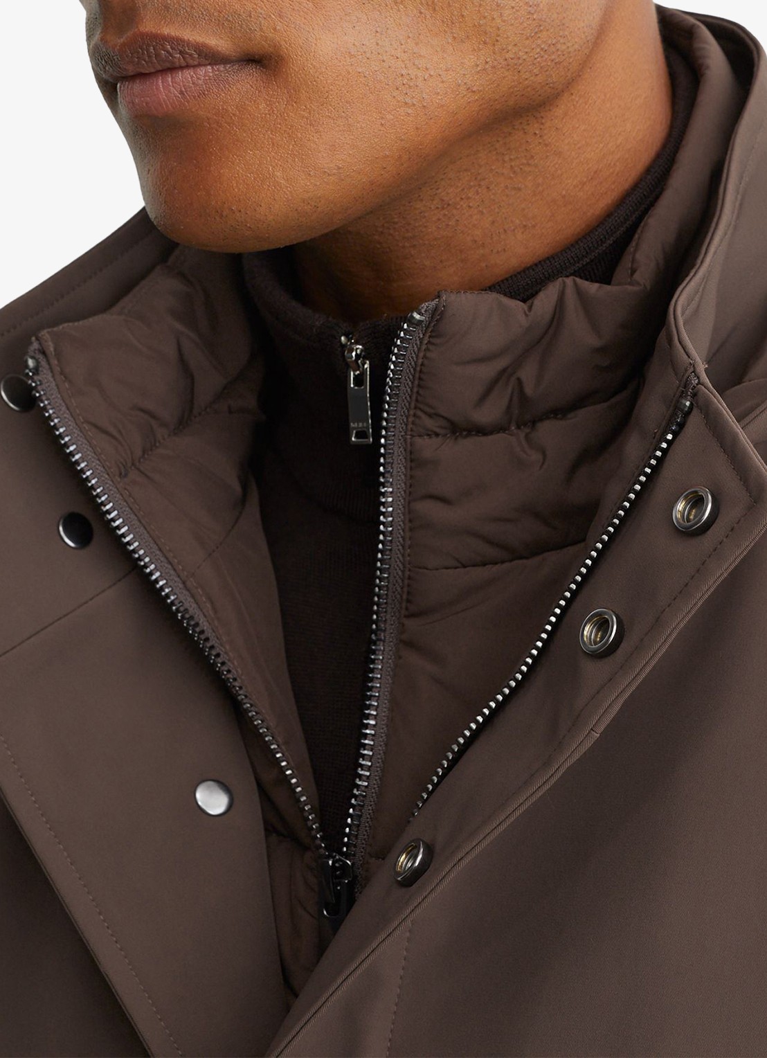 Reiss Hilson hybride mantel met gilet-inzet en afneembare capuchon - detail 5 bruin
