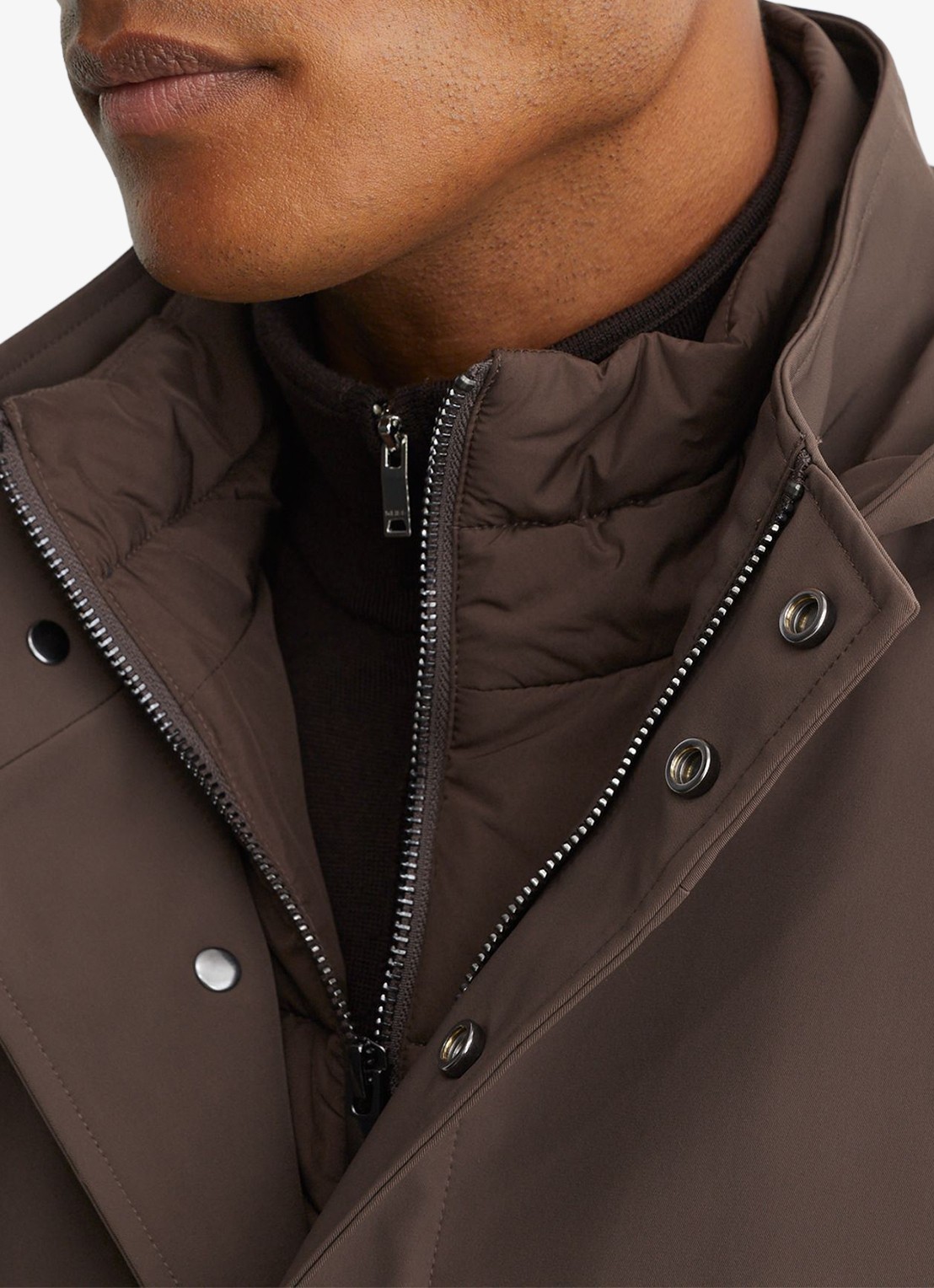 Reiss Hilson hybride mantel met gilet-inzet en afneembare capuchon - detail 2 bruin