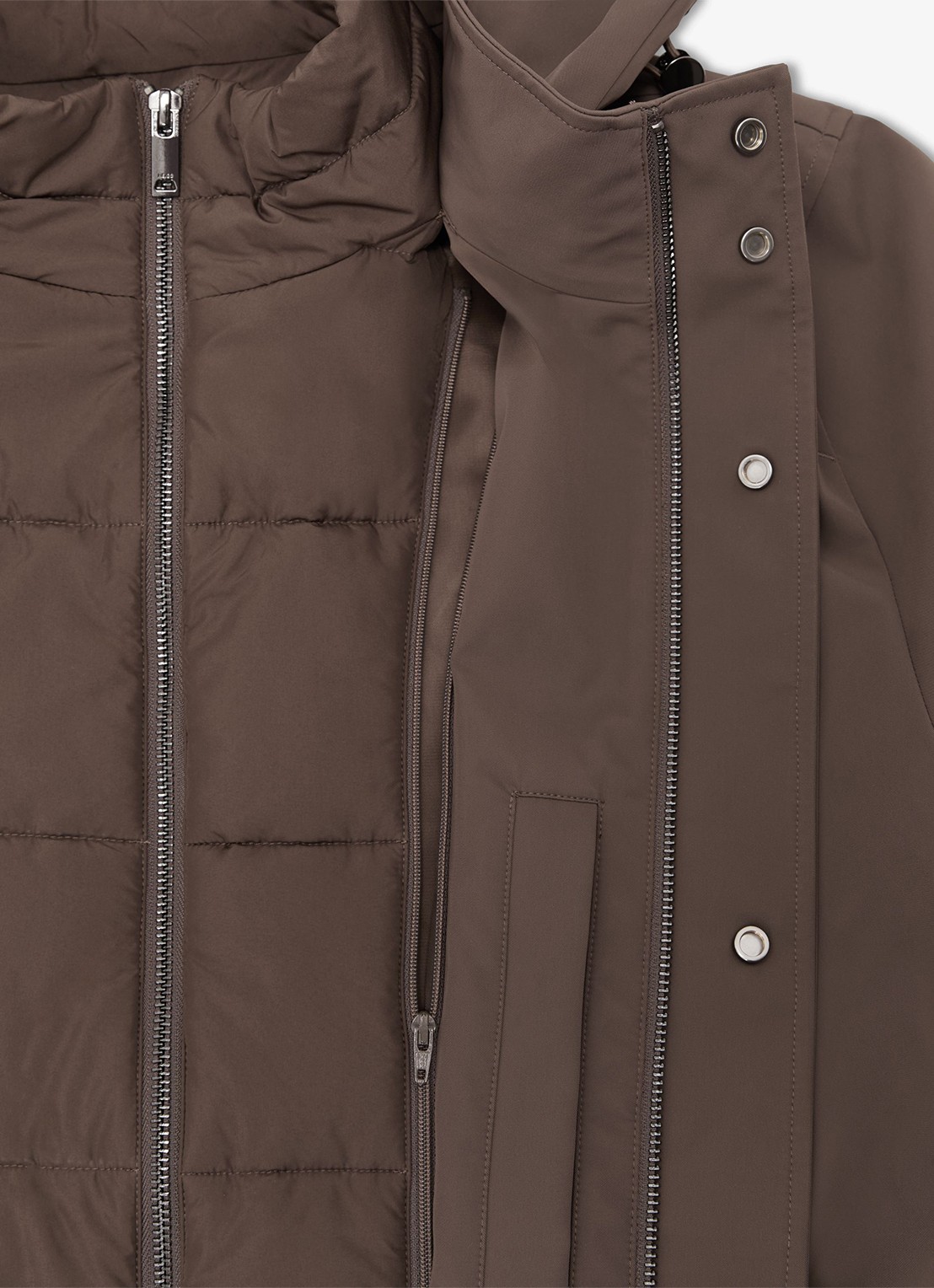 Reiss Hilson hybride mantel met gilet-inzet en afneembare capuchon - detail 4 bruin