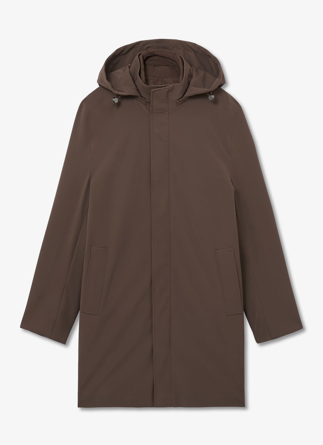 Reiss Hilson hybride mantel met gilet-inzet en afneembare capuchon - voorkant 2 bruin