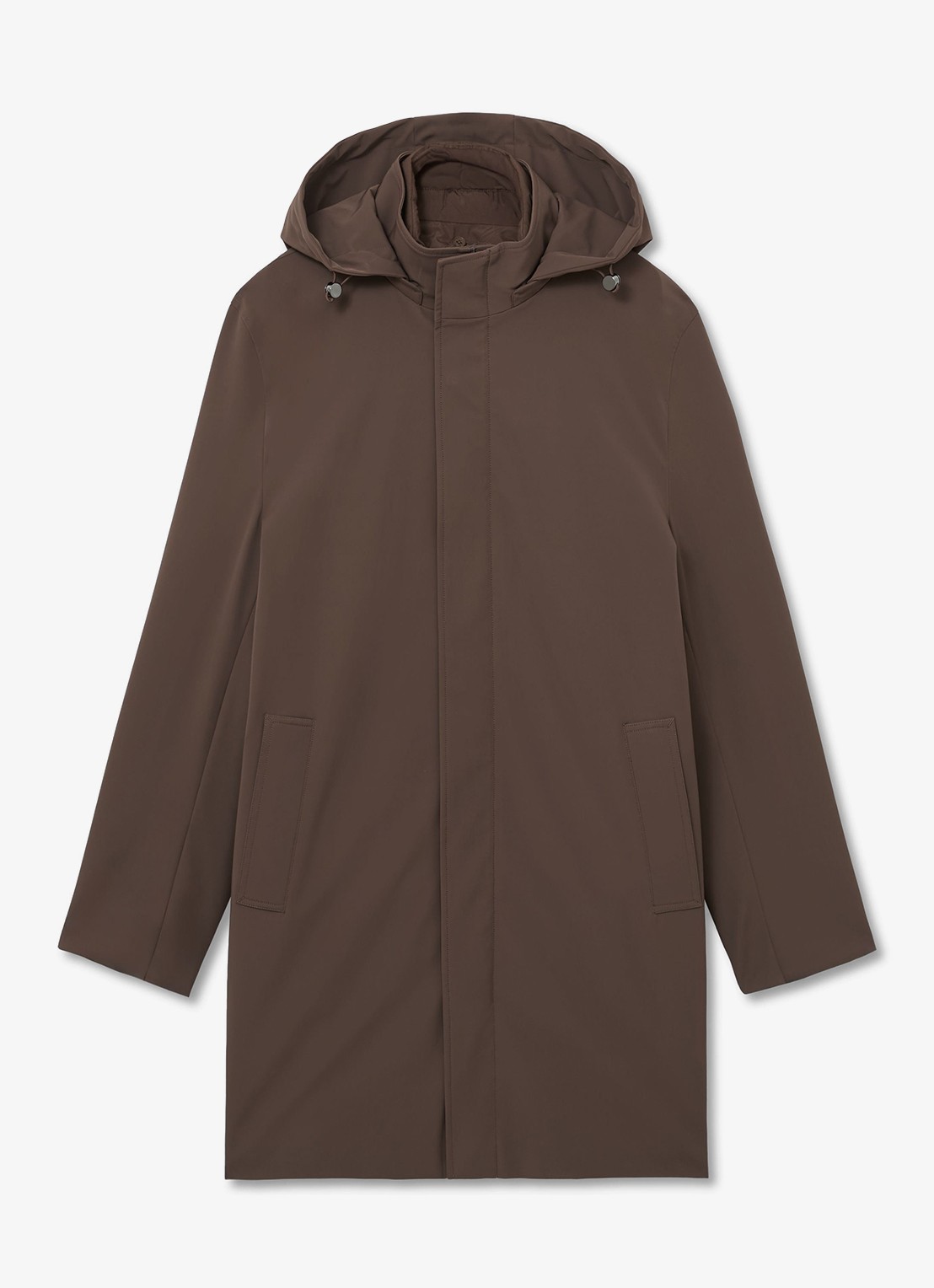 Reiss Hilson hybride mantel met gilet-inzet en afneembare capuchon - voorkant 6 bruin