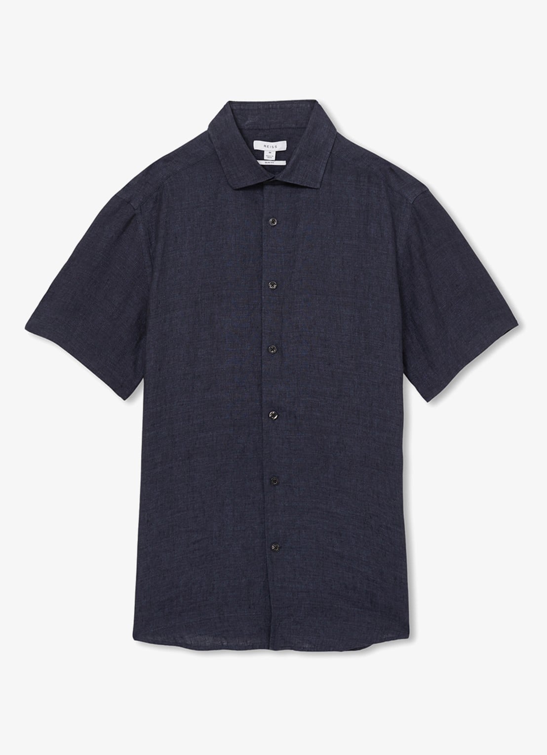 Reiss Holiday regular fit overhemd van linnen - voorkant donkerblauw