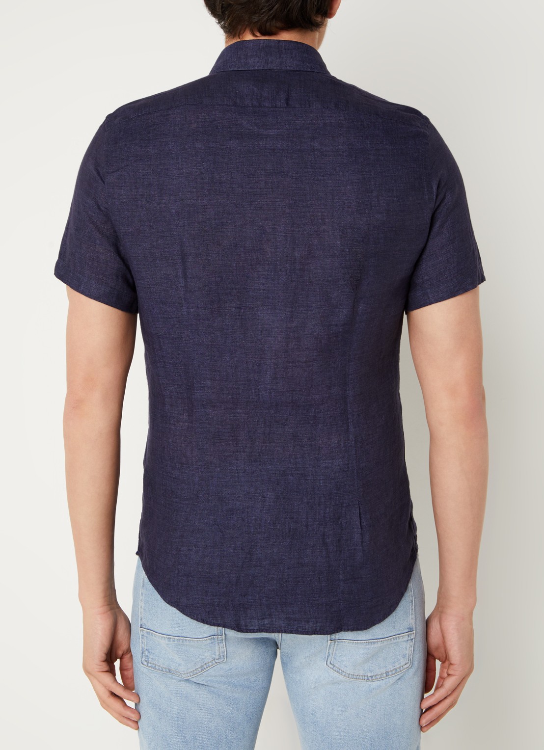 Reiss Holiday slim fit overhemd van linnen - achterkant donkerblauw