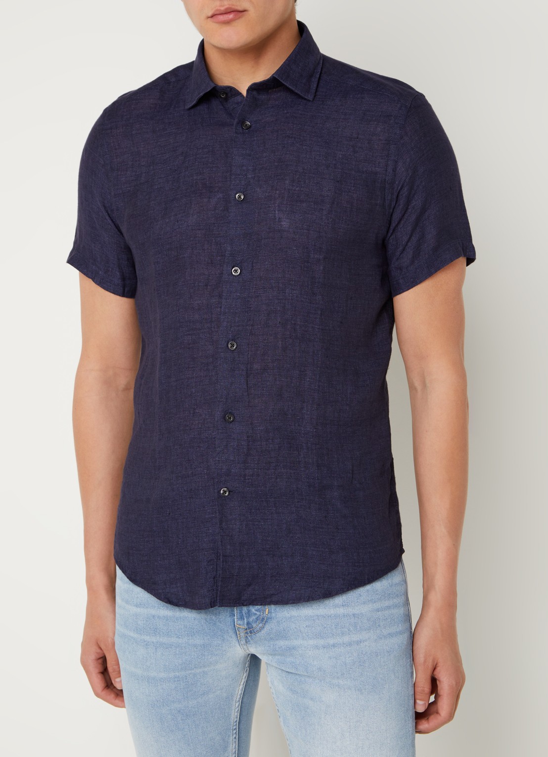 Reiss Holiday slim fit overhemd van linnen - detail 4 donkerblauw