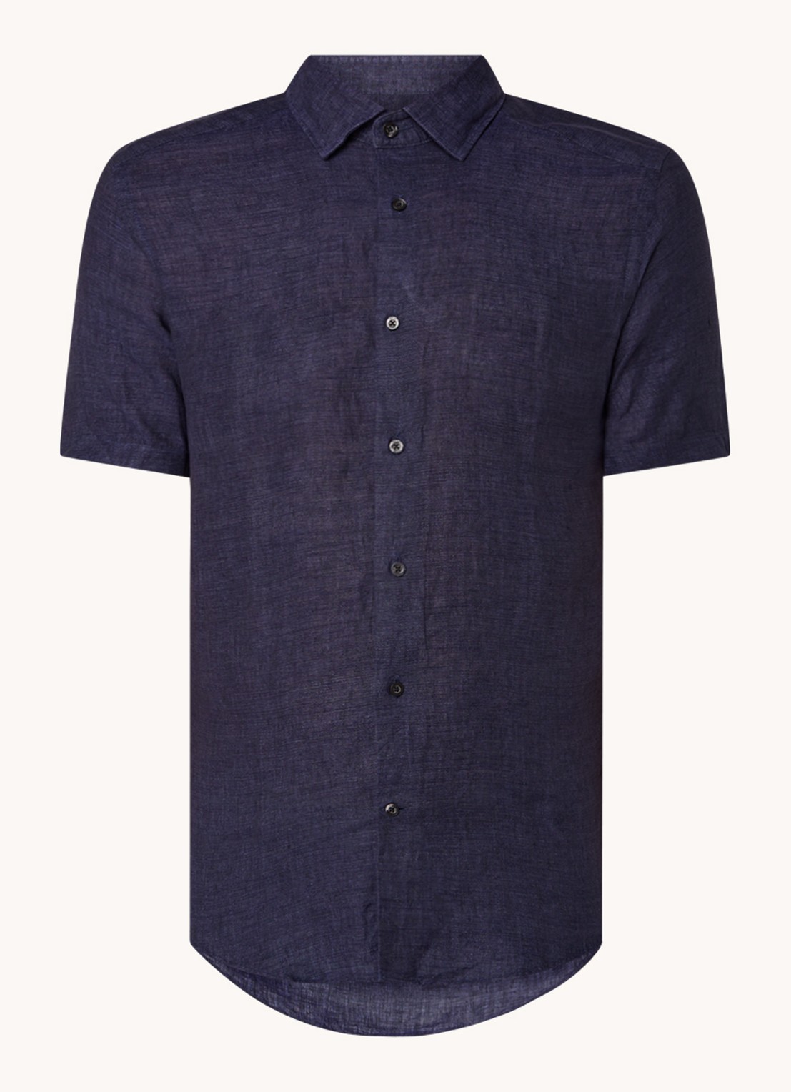 Reiss Holiday slim fit overhemd van linnen - voorkant 2 donkerblauw