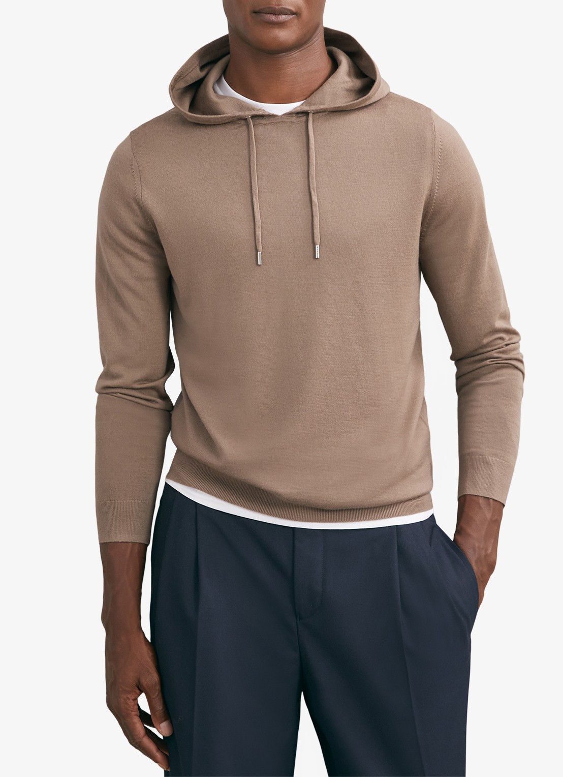 Reiss Holland hoodie van merino wol  - detail 4 camel