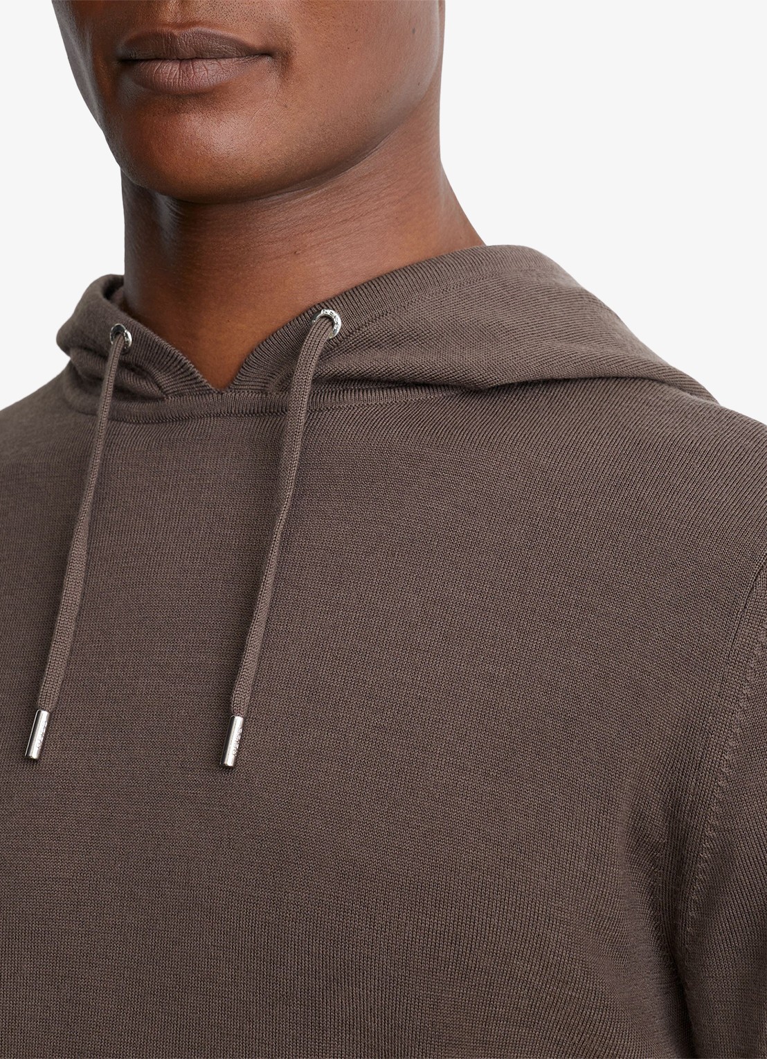 Reiss Holland hoodie van merino wol - detail bruin