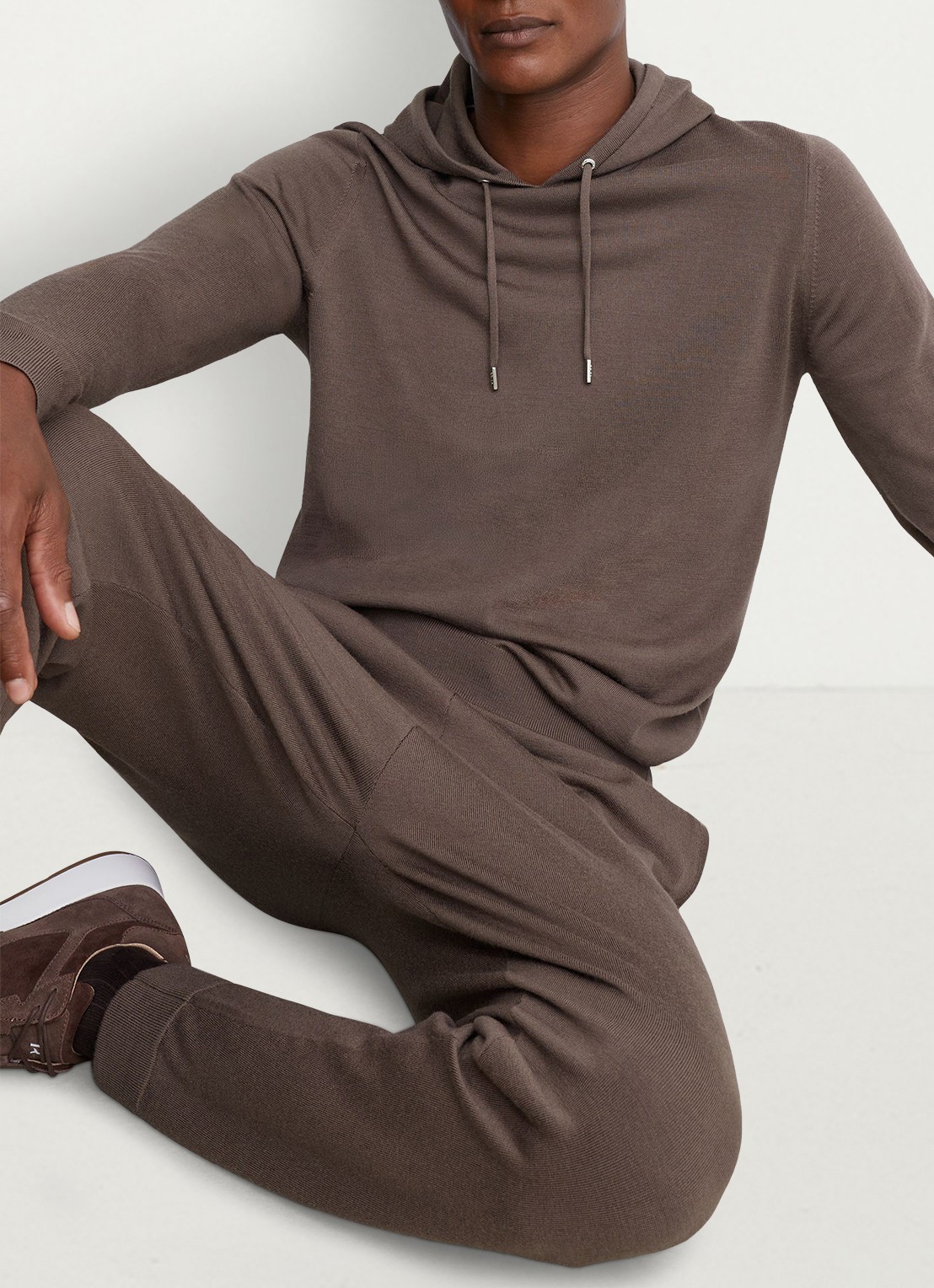 Reiss Holland hoodie van merino wol - detail 2 bruin