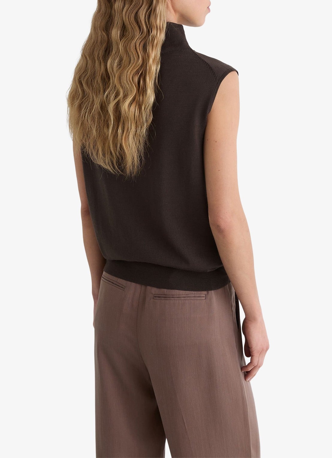 Reiss Honey top van wol met col - achterkant chocolate brown / bruin