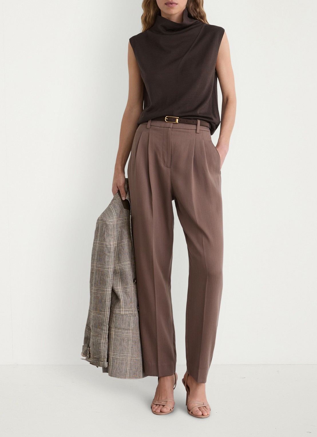 Reiss Honey top van wol met col - voorkant 7 chocolate brown / bruin