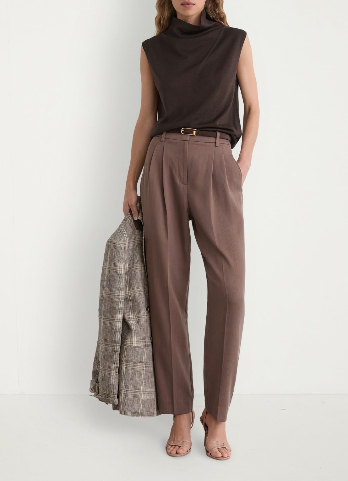 Reiss Honey top van wol met col - voorkant 7 chocolate brown / bruin