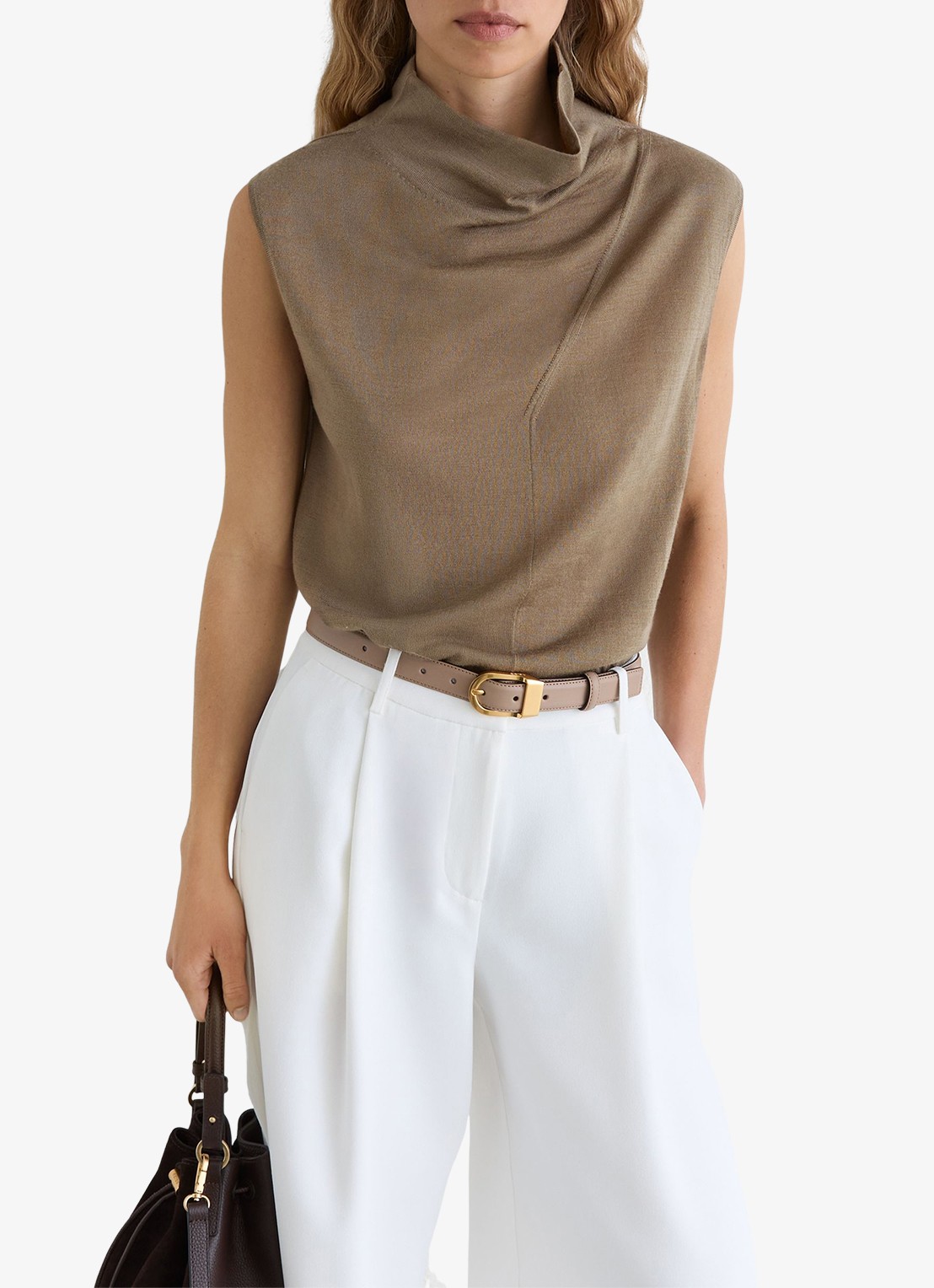 Reiss Honey top van wol met col - detail 4 khaki green / groen
