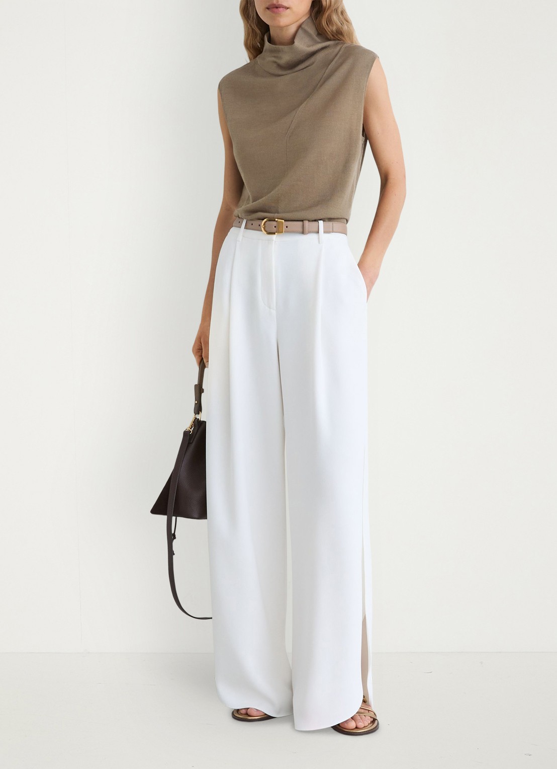 Reiss Honey top van wol met col - voorkant 5 khaki green / groen