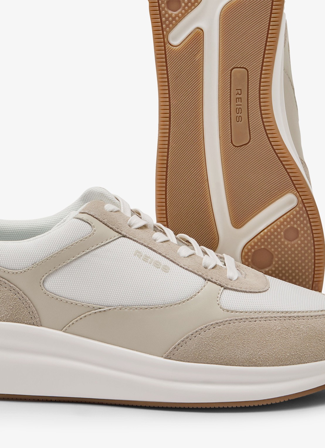 Reiss Hudson sneakers van leer met suéde details - detail 3 gebroken wit